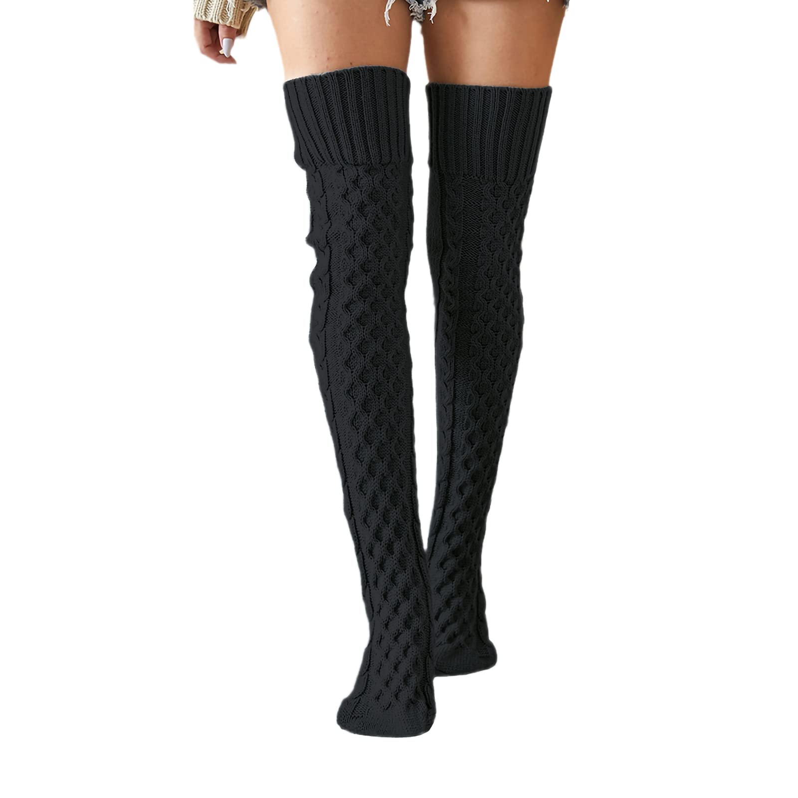 Women's Knitted Over-the-Knee Socks - Warm Cable Pattern Thigh High Stockings & Leg Warmers for Fall, Winter & Spring | Cozy Outfit Essential for Cold Weather, Layering with Boots & Skirts
