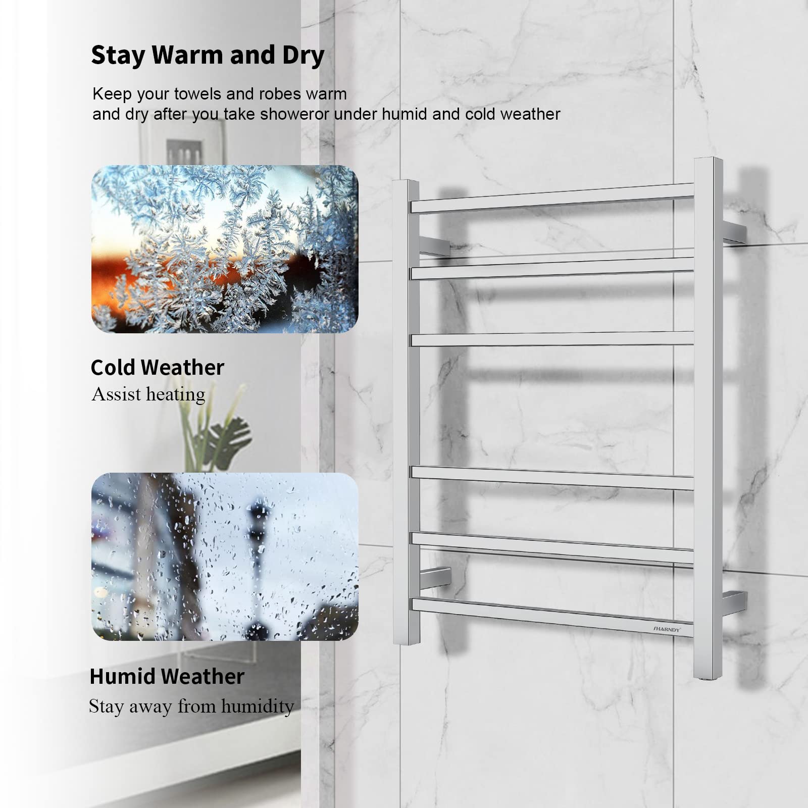 Polished Chrome Electric Towel Warmer - Wall Mounted Bathroom Heated Towel Rack, 6-Bar Stainless Steel Drying Rack (26.77x20.47x4.13 inches, 68W, Model ETW13C) - Perfect for Spa-Like Bathroom Luxury & Cozy Towel Warming