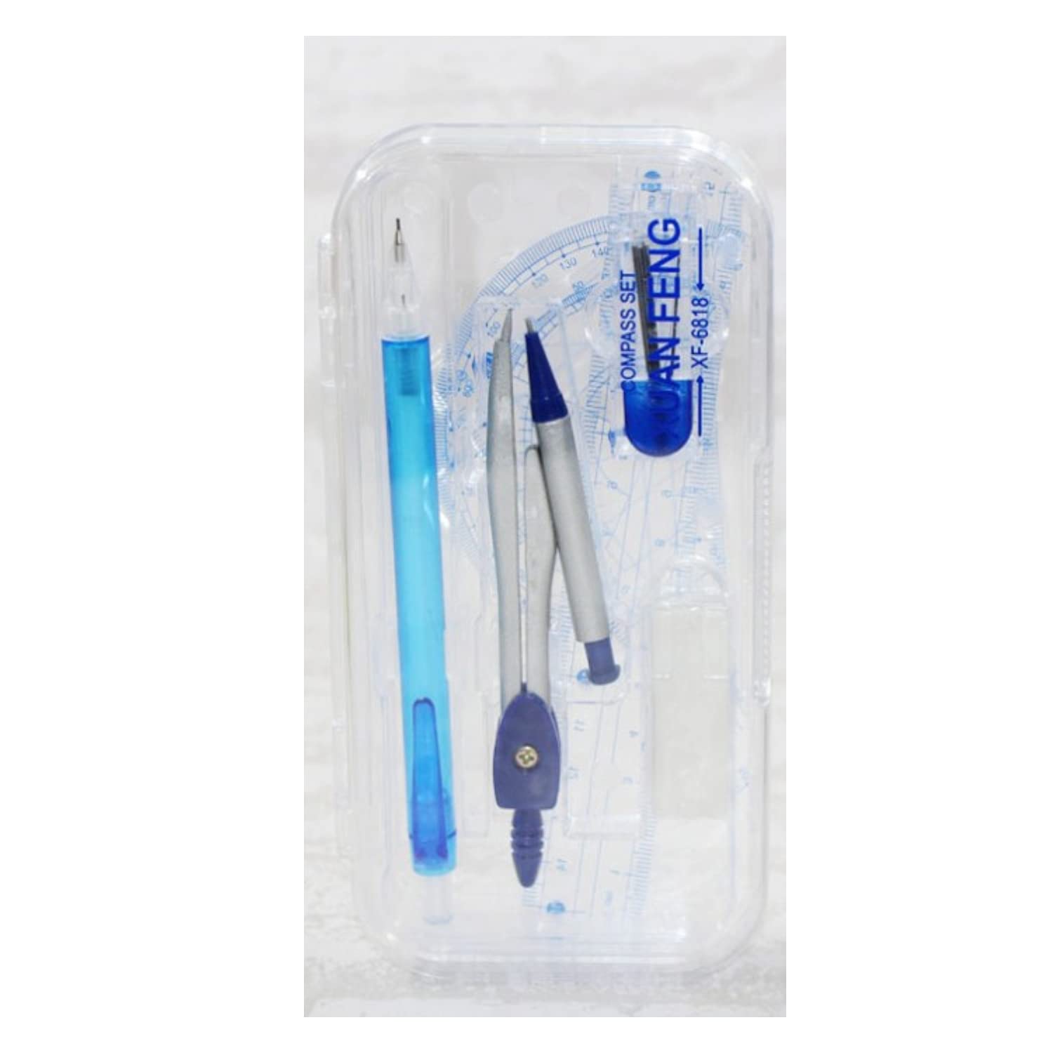 8-Piece Math Geometry Kit Set with Shatterproof Storage Box - Includes Ruler, Protractor, Compass, Pencil Sharpener & More - Perfect for Students, Classroom & Homeschool Learning (Blue)