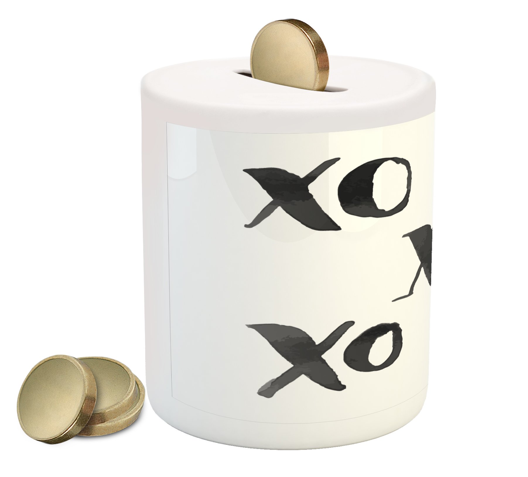 Ambesonne Xo Piggy Bank - Classic Black and White Calligraphy Print Ceramic Coin Bank for Cash Savings | Perfect Gift for Valentine's Day, Weddings & Home Decor