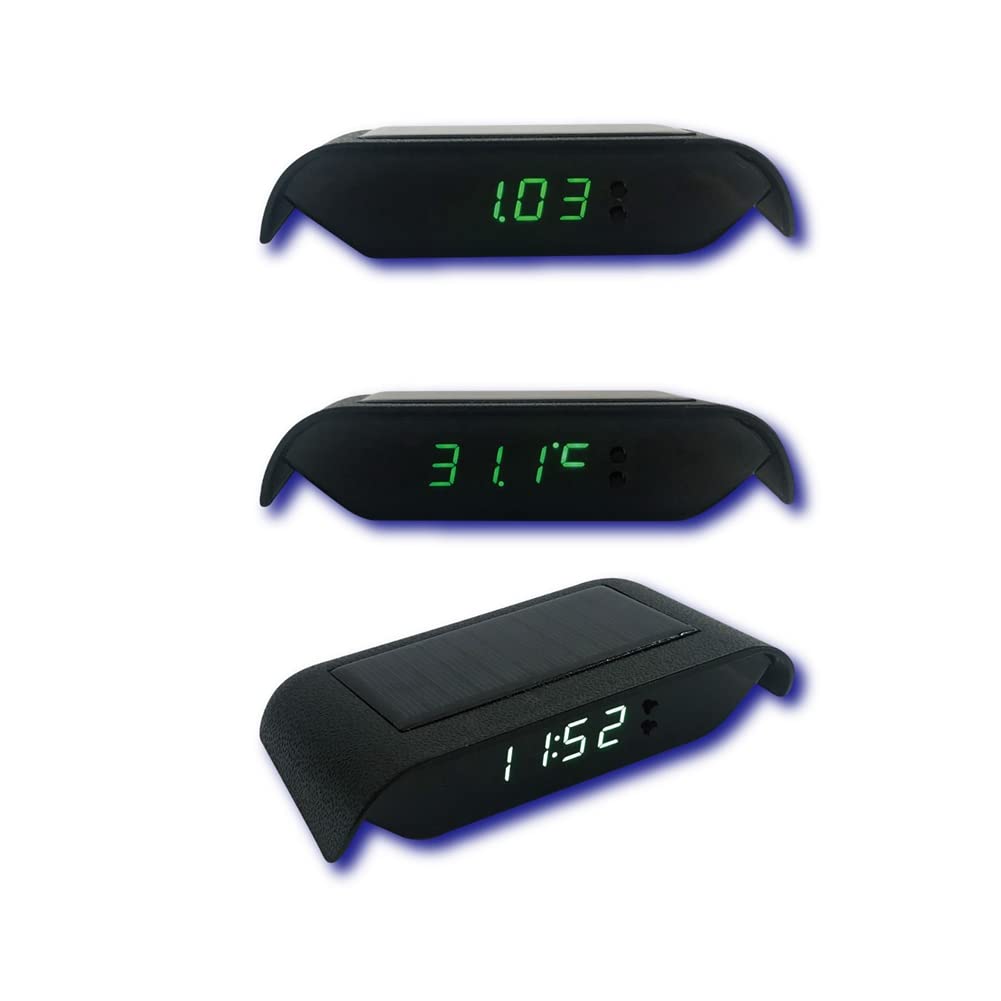 Zcargel 3-in-1 Solar Car Digital Thermometer Clock with USB Charging, Luminous Display, Multifunctional Car Interior Accessory for Enhanced Driving Comfort - White