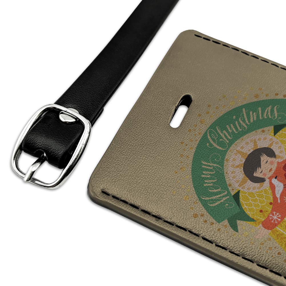 Christmas Angel Rectangle Leather Luggage Tag - Personalized Carry-On ID Tag for Suitcases & Travel Bags | Perfect Holiday Gift for Travelers