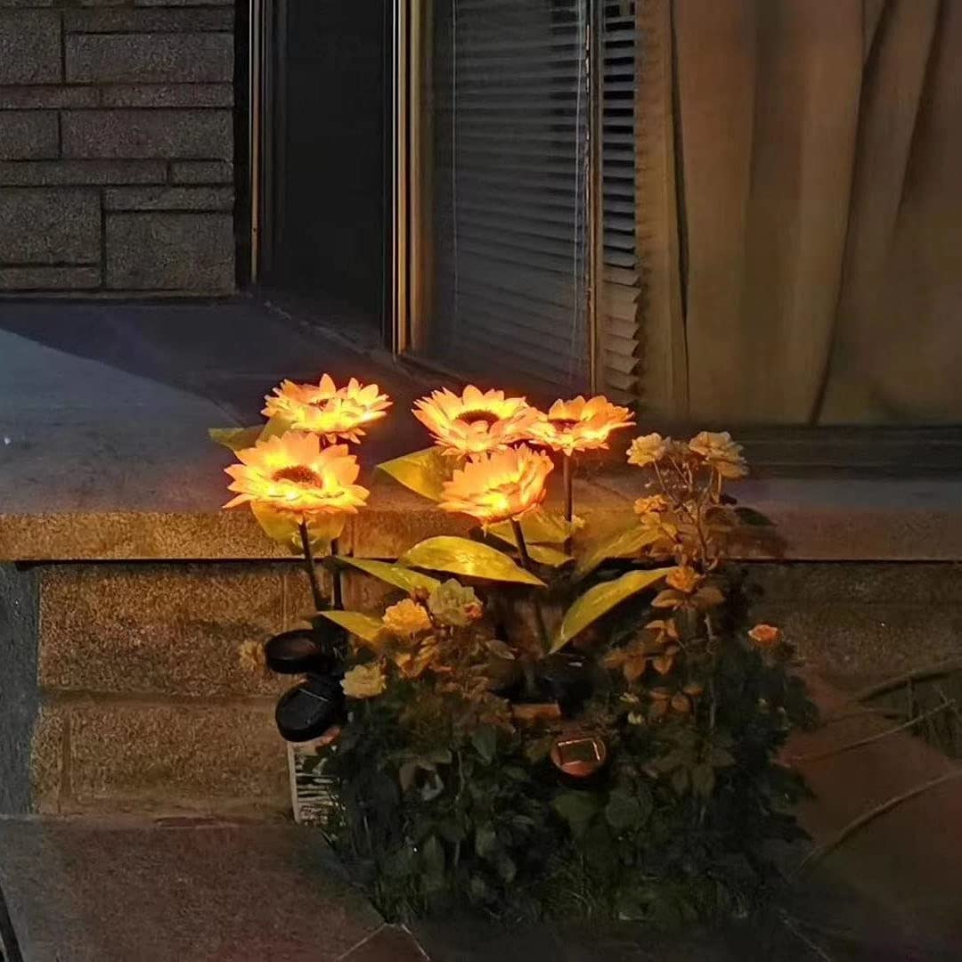 Meideli 2 Pack Solar Powered Sunflower LED Lights - Waterproof Outdoor Garden Decor for Pathway, Yard, Patio, and Landscape Lighting