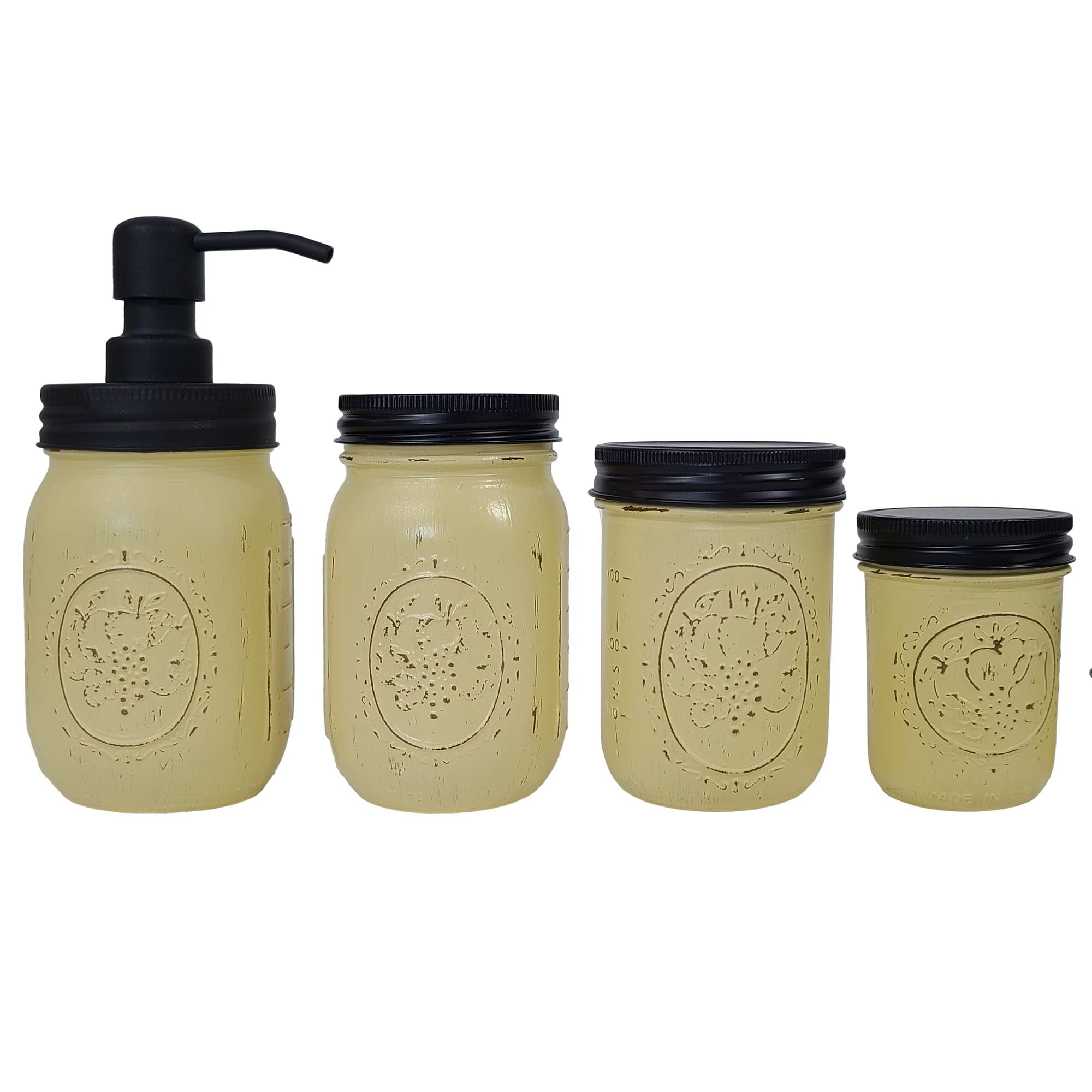 Handmade in USA Custom 2-6 Piece Painted Mason Jar Set - Modern Farmhouse Bathroom Decor, Chic Home Accessories in 20 Colors (Canary Yellow) - Perfect for Rustic Weddings, DIY Storage & Farmhouse Style Decorating