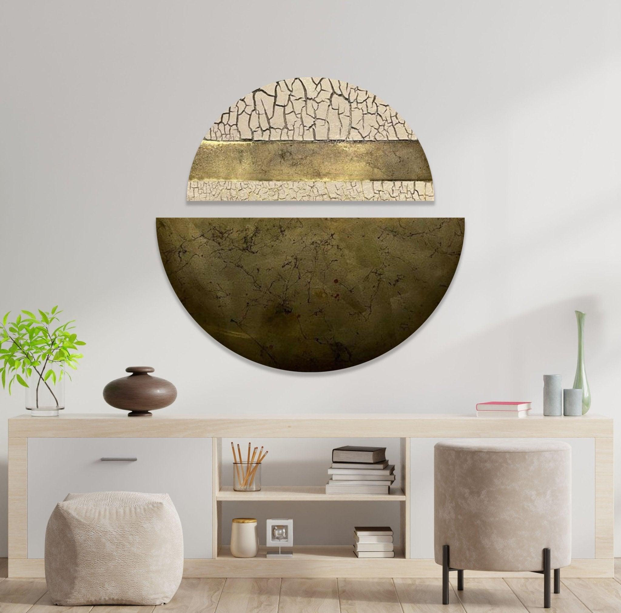 2 Piece Abstract Beige Cracked Glass Wall Art Set - Modern Home Decor for Living Room, Bedroom & Office - Unique Cracked Texture Canvas Painting for Contemporary Interior Design