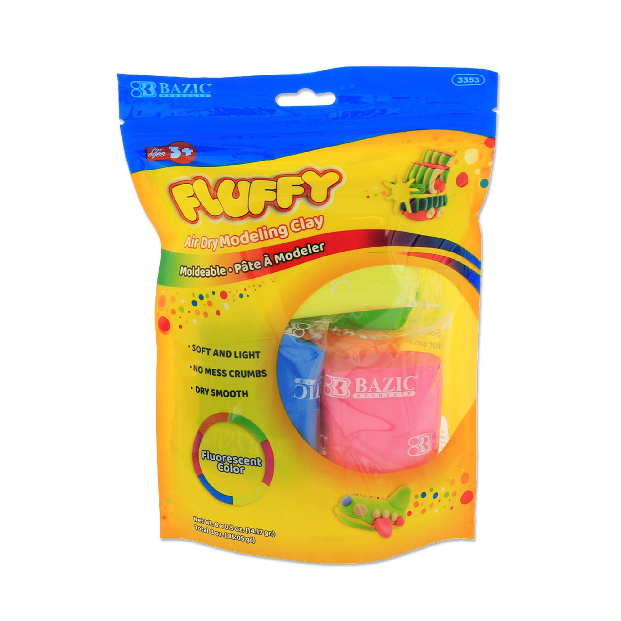 BAZIC 18 oz Neon Air Dry Clay - 6 Vibrant Colors, Non-Toxic Modeling Dough for Kids & Artists | Perfect for DIY Crafts, Slime Making, and School Art Projects | Lightweight & Easy to Use