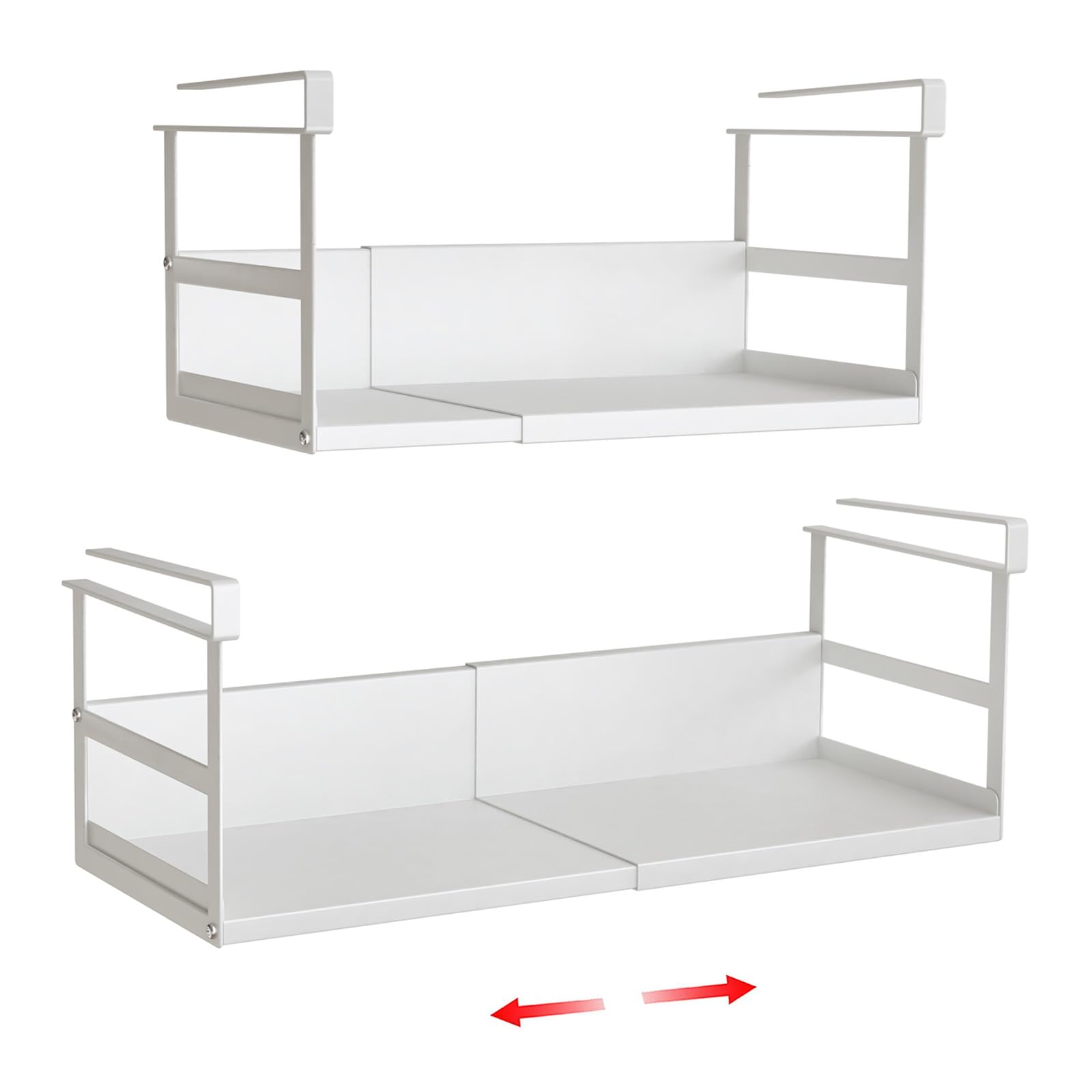 Heavy Duty Expandable Under Cabinet Shelf Organizer - 2 Pack White Under Shelf Storage Basket with 0.94-Inch Thick Clips (5.7
