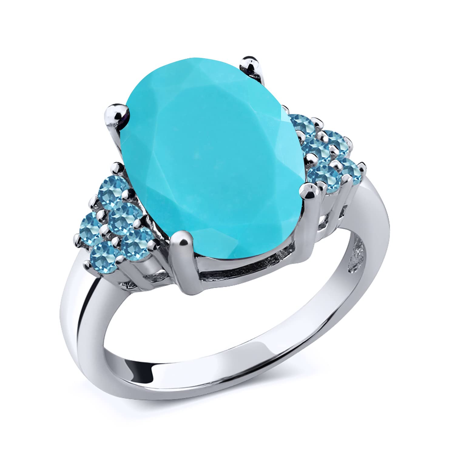 3.31 Ct Oval Green Turquoise & Swiss Blue Topaz Sterling Silver Ring for Women | 925 Silver Gemstone Jewelry | Perfect for Engagement, Wedding & Everyday Wear