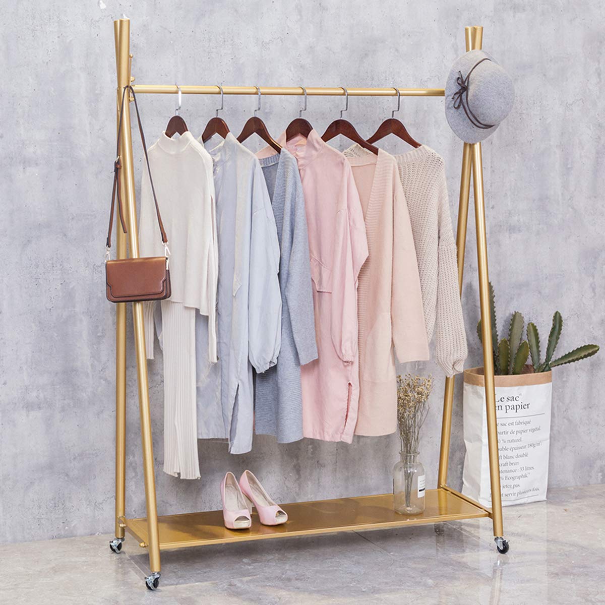 Heavy Duty Metal X-Shaped Rolling Garment Rack with Wheels - 47.2