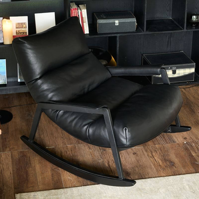 Midnight Black Minimalist Upholstered Indoor Rocking Chair with Cushioned Seat and Track Arm - Perfect for Nursery, Living Room & Reading Nook