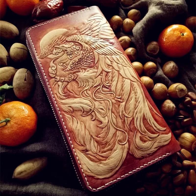 Men's 3D Genuine Leather Biker Wallet - Handmade Carved Airbrush Art Custom Personalized Long Wallet for Men | Perfect Gift for Father's Day, Birthday & Motorcycle Enthusiasts