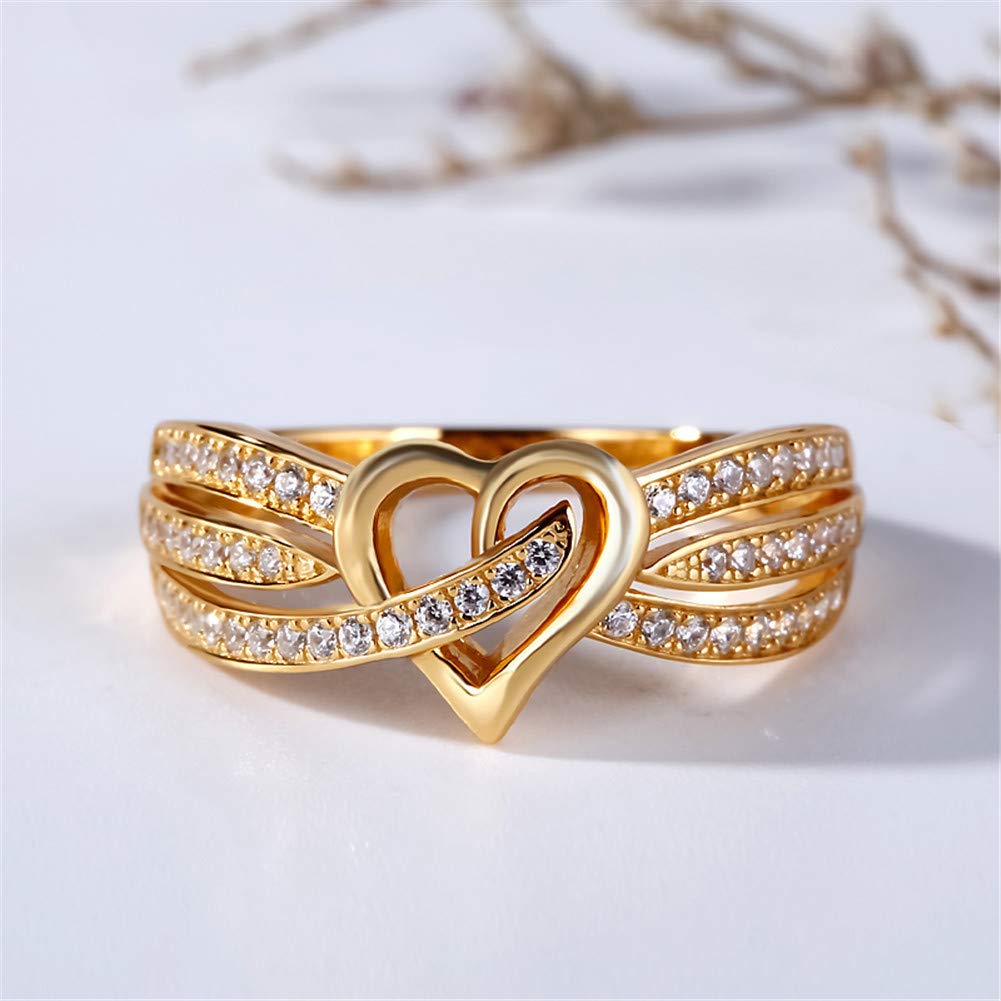 Jeulia 14K Gold Plated Heart Wedding Band - Personalized Curved Multi-Row Engagement Ring with Round Cut Cubic Zirconia - Sterling Silver Promise Ring for Women, Anniversary & Bridal Jewelry - Perfect for Weddings, Proposals & Romantic Gifts