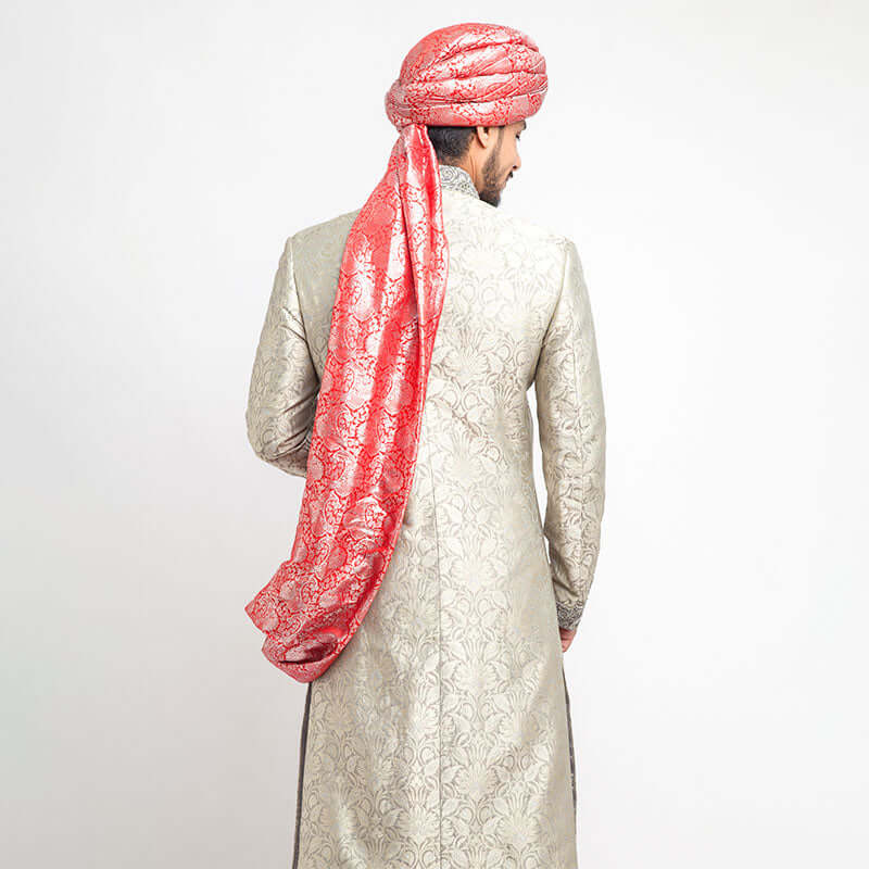 Elegant Ash Grey Pure Brocade Silk Sherwani for Men | Traditional Indian Wedding Attire | Perfect for Groom, Festivals & Special Occasions