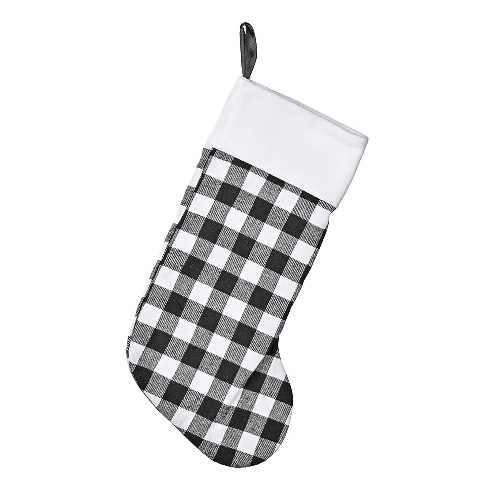 iHTHA Christmas Stockings - Classic White Plush Lattice Design, Personalized Large Holiday Socks for Tree Hanging Decorations (Black, One Size) - Perfect for Christmas, Easter & Festive Home Decor