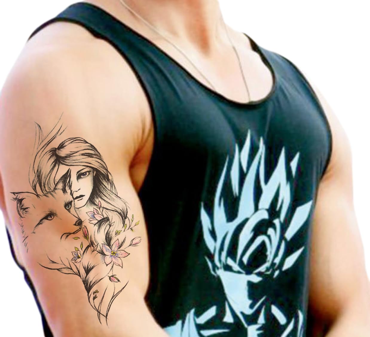 Waterproof Temporary Tattoo Stickers for Men & Women - Realistic 3D Flowers, Butterflies, Stars, Angels, Wolves & Armband Designs (21x15cm) | Perfect for Parties, Halloween, Cosplay & Body Art | HB-887X