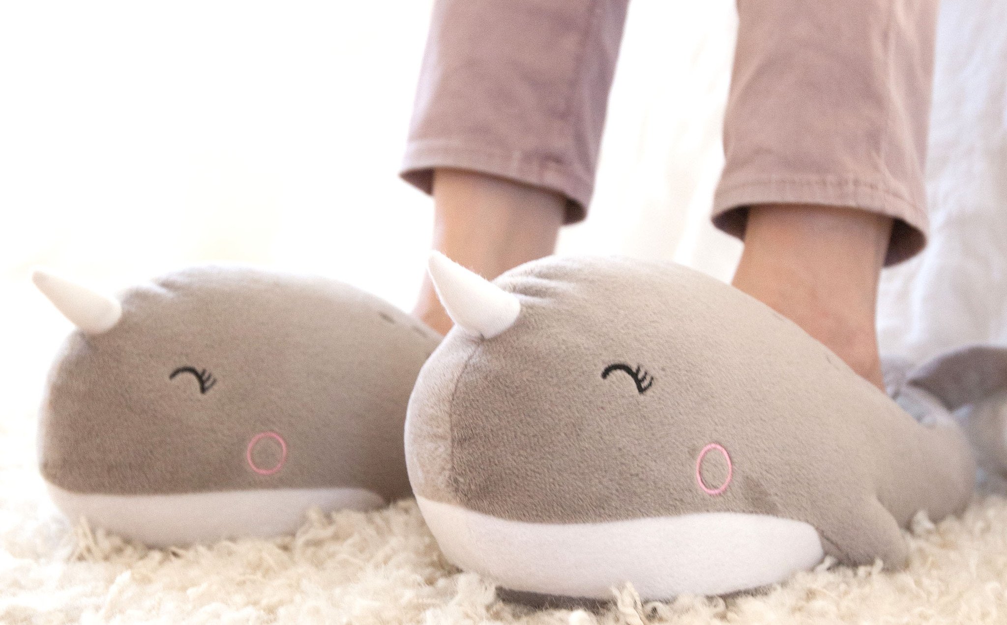 Smoko Adorable Narwhal Slippers - Plush Squishy Moccasins | Sea Unicorn Themed House Shoes for Women & Kids | Perfect for Cozy Home Wear, Christmas Gifts and Cute Animal Lovers