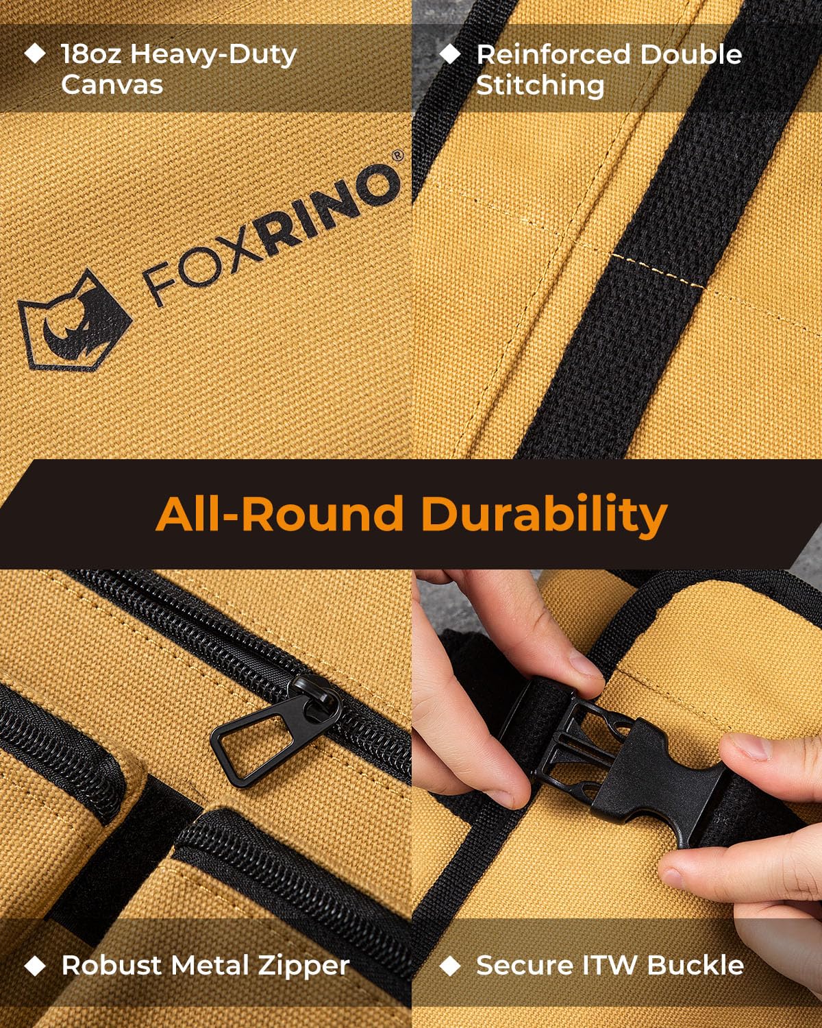 Heavy Duty 18oz Canvas Tool Roll Bag with 4 Clear Pockets & 2 Detachable Pouches - Professional Organizer for Mechanics, Electricians, DIY Enthusiasts - Perfect for Workshop, Garage, and On-the-Go Repairs