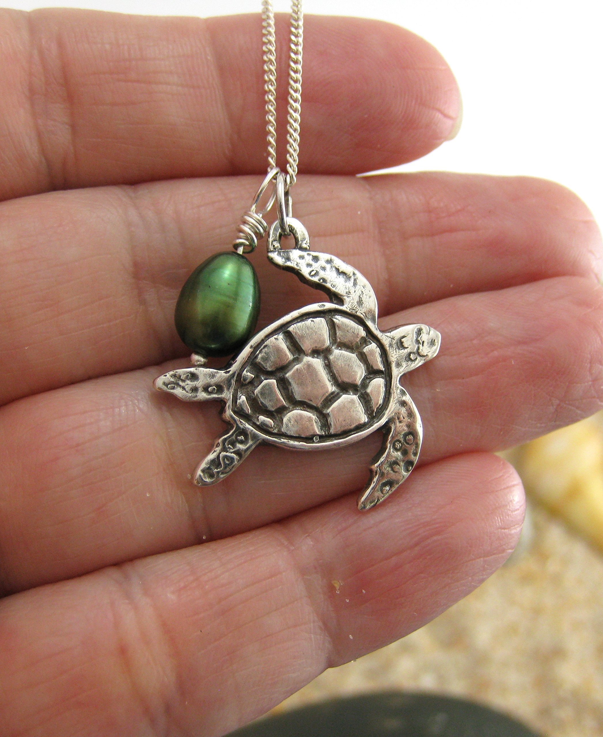 Sterling Silver Sea Turtle Pendant Necklace with Removable Charm - 925 Silver Chain for Women - Perfect for Beach Vacations, Gifts & Everyday Wear