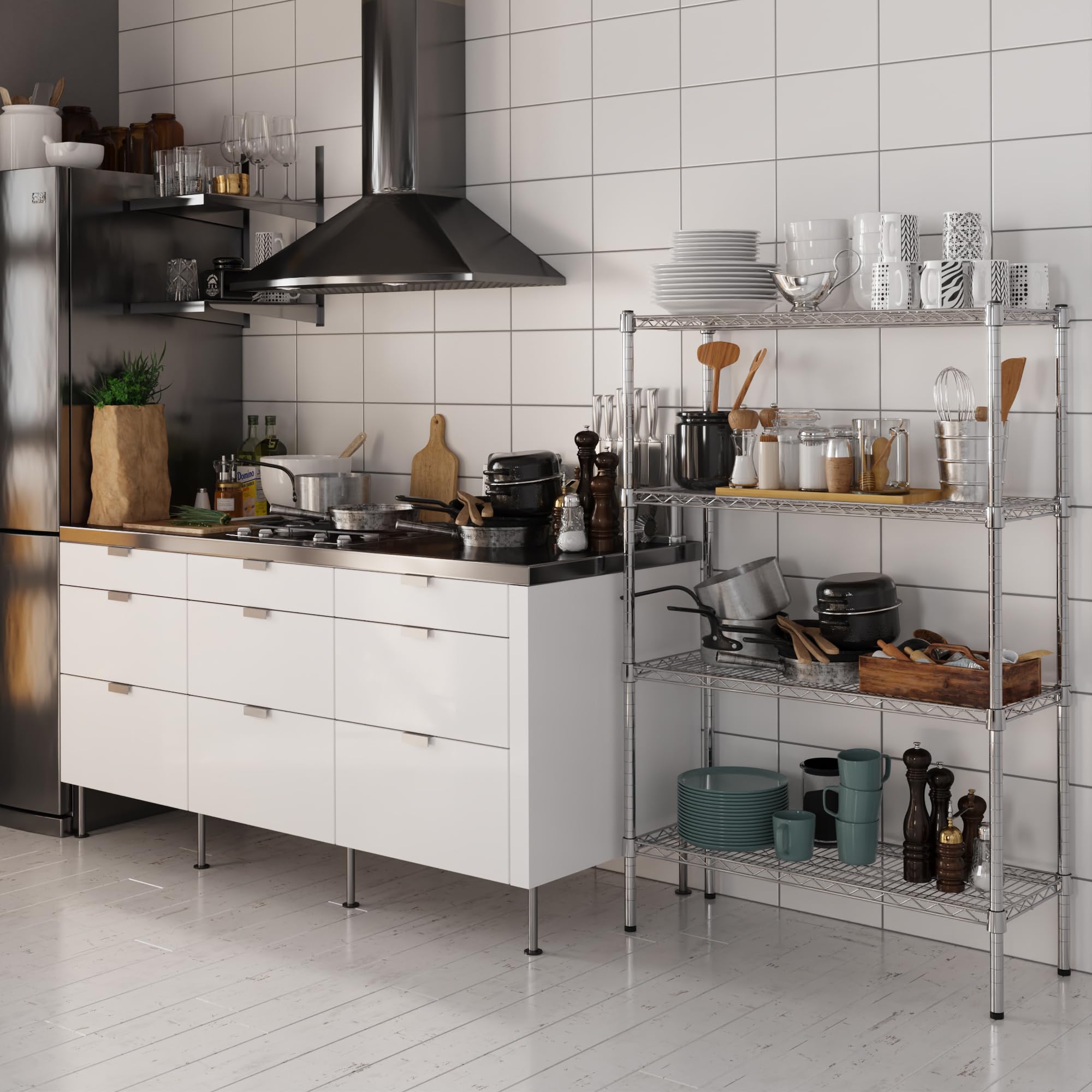 4-Tier Chrome Wire Shelving Kit - 14