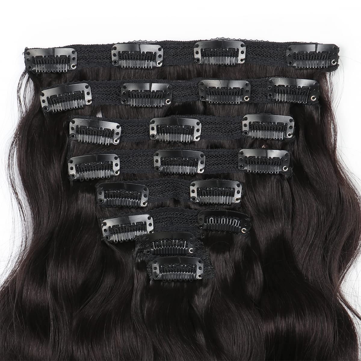 Clip in Human Hair Extensions 16inch - 8pcs 120g Body Wave Real Hair Extensions #1B Natural Black for Women | Soft Wavy Hairpiece for Volume & Length | Perfect for Parties, Weddings & Everyday Styling