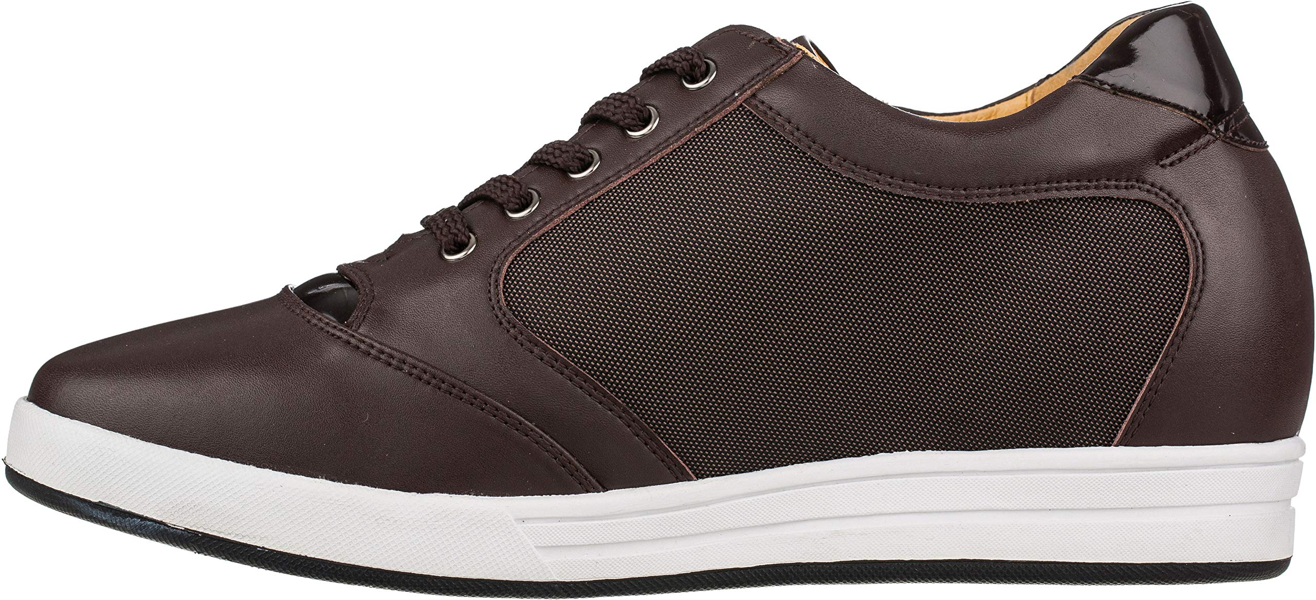 TOTO Men's Invisible Elevator Shoes - 3.2 Inches Height Increase, Dark Brown Leather & Mesh Lace-up Casual Sneakers - Size 11 D(M) US - Perfect for Work, Dating & Everyday Wear (Model A53271)
