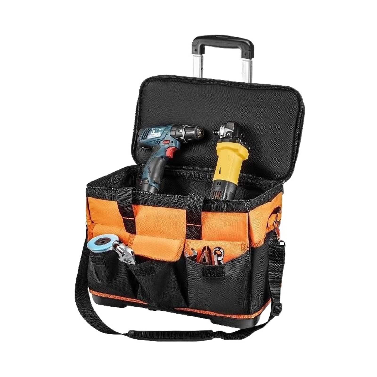 20in Rolling Tool Bag with 17 Pockets - Heavy Duty Waterproof Wheeled Storage Organizer for Electricians & Repair Professionals | Portable Folding Design for Job Sites, Workshops & Home Garage Organization