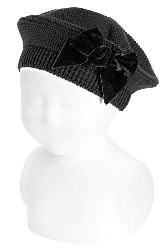 Black Velvet Bow Beret Hat - Elegant Women's Fashion Headwear for Winter, Fall & Spring | Perfect for Parties, Weddings & Daily Outfits