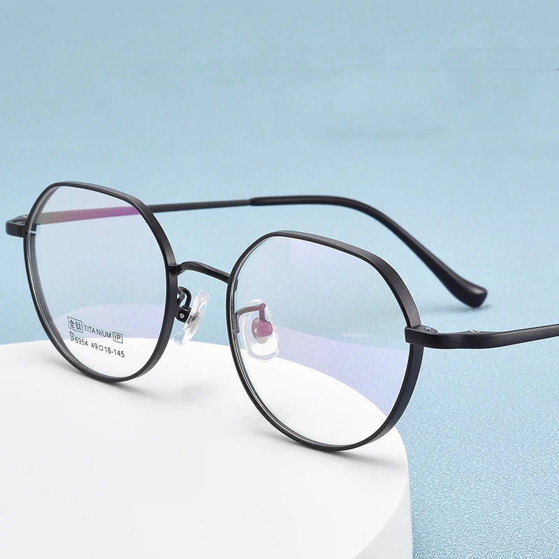 Bclear Unisex Full Rim Small Flat Top Round Titanium Eyeglasses 6954 - Lightweight & Durable Frame for Men & Women - Perfect for Reading, Work, and Everyday Use