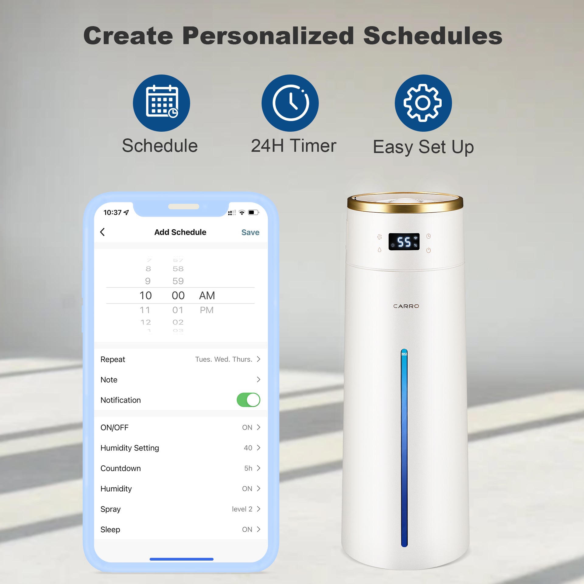 Smart Humidifier 2.1 Gal Top Fill Cool Mist - Large Room Ultrasonic Humidifier for Bedroom, Nursery & Office - Quiet Air Moisturizer for Baby, Plants & Dry Skin Relief