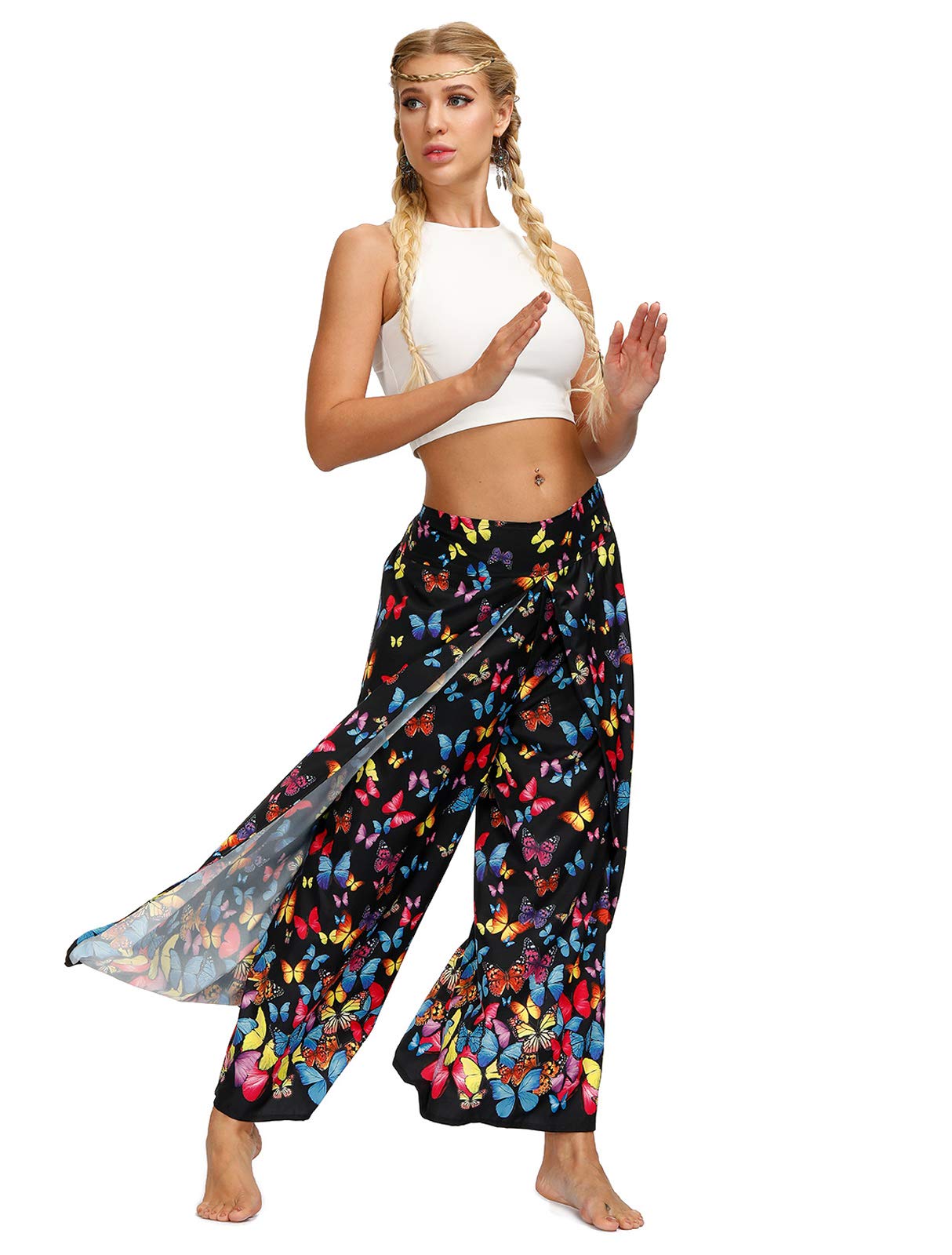 URVIP Women's Boho Harem Pants - Hippie Palazzo Casual Loose Yoga Pants High Waisted Trousers for Women | Perfect for Yoga, Beach, Festival & Lounge Wear