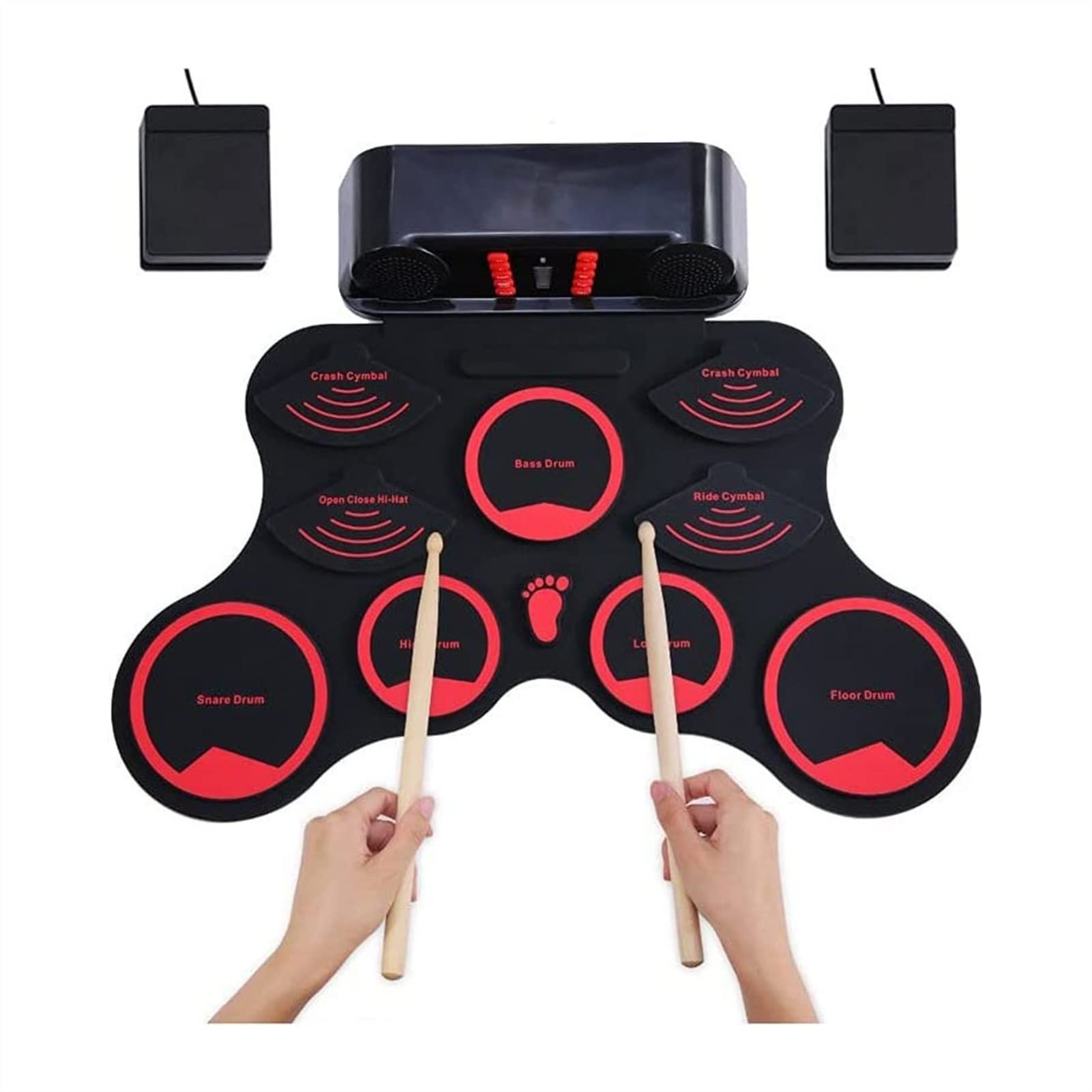 Best Electronic Drum Kit for Kids - 9 Pad Roll Up Beginner Practice Pad with Drum Sticks & Foot Pedal, Dual Built-in Speakers - Perfect for Home Practice, Music Lessons & Gift for Young Musicians