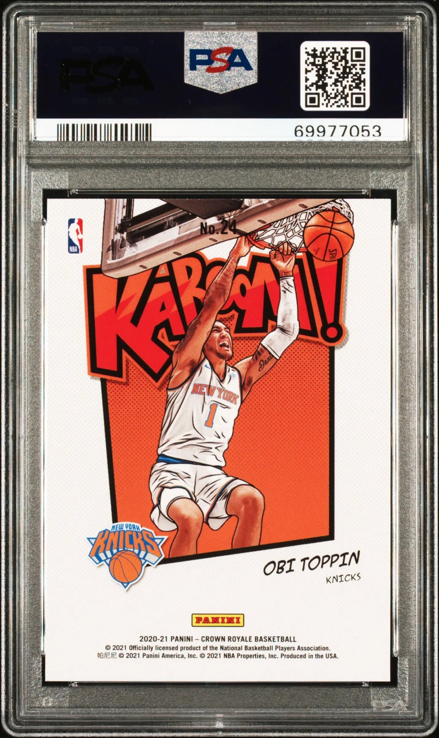 2020 Panini Crown Royale Kaboom! Obi Toppin Rookie Card PSA 10 Gem Mint #24 - Perfect for Basketball Card Collectors and NBA Fans