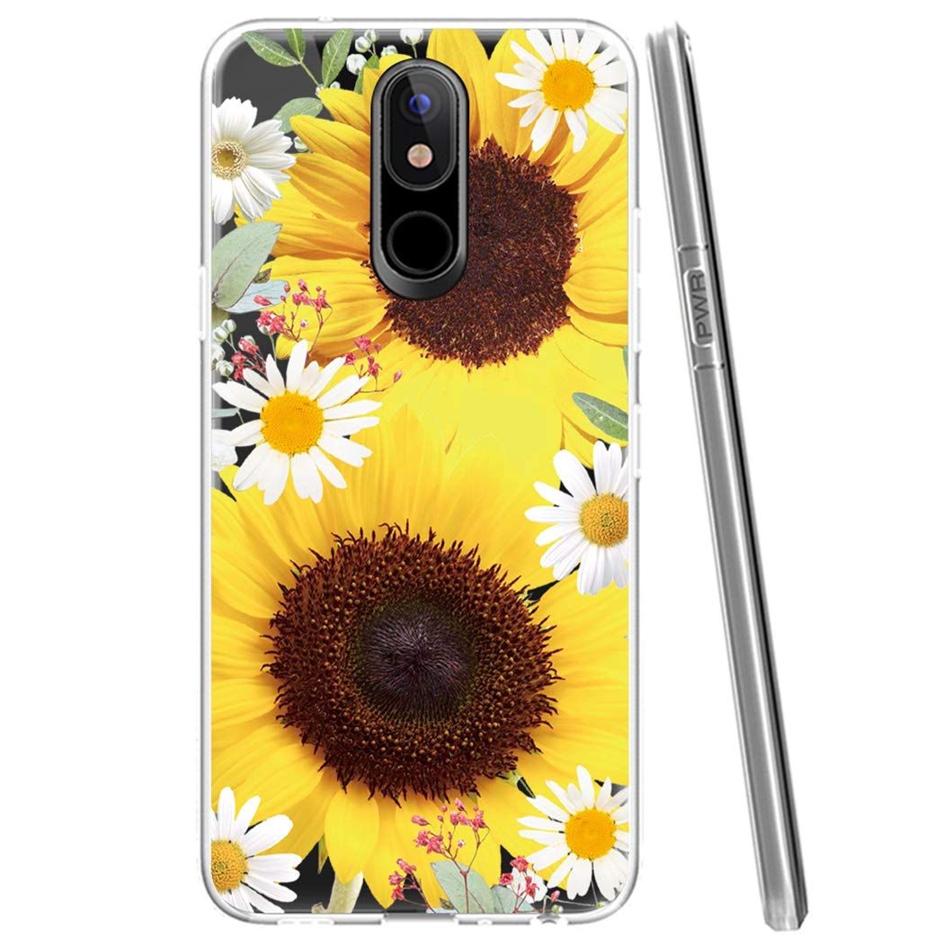 Shockproof Clear TPU Phone Case for LG K40 / K12 Plus / X4 2019 / Solo LTE / Harmony 3 / Xpression Plus 2 - Soft Protective Transparent Cover for Women & Girls (Sunflower Design) - Perfect for Everyday Use, Work, and Travel Protection