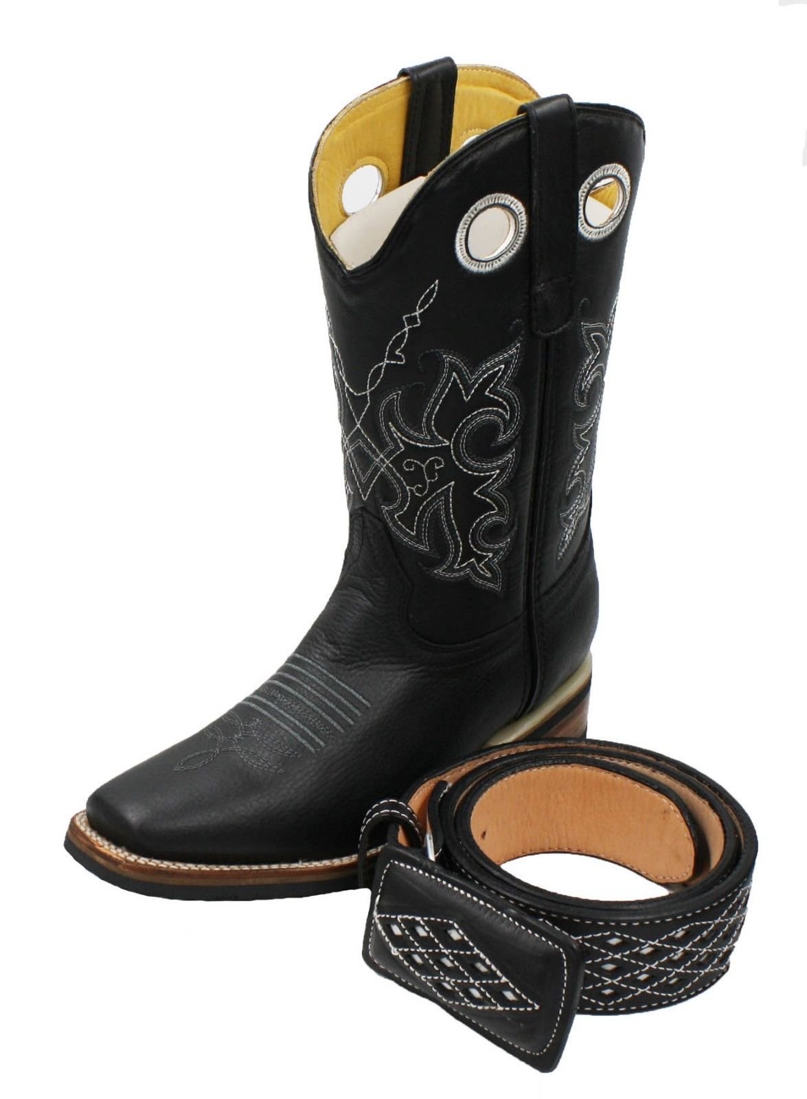 Authentic Men's Cowhide Leather Cowboy Boots - Square Toe Rodeo Western Boots with Free Belt | Durable & Comfortable for Country Dancing, Rodeo Events & Casual Wear