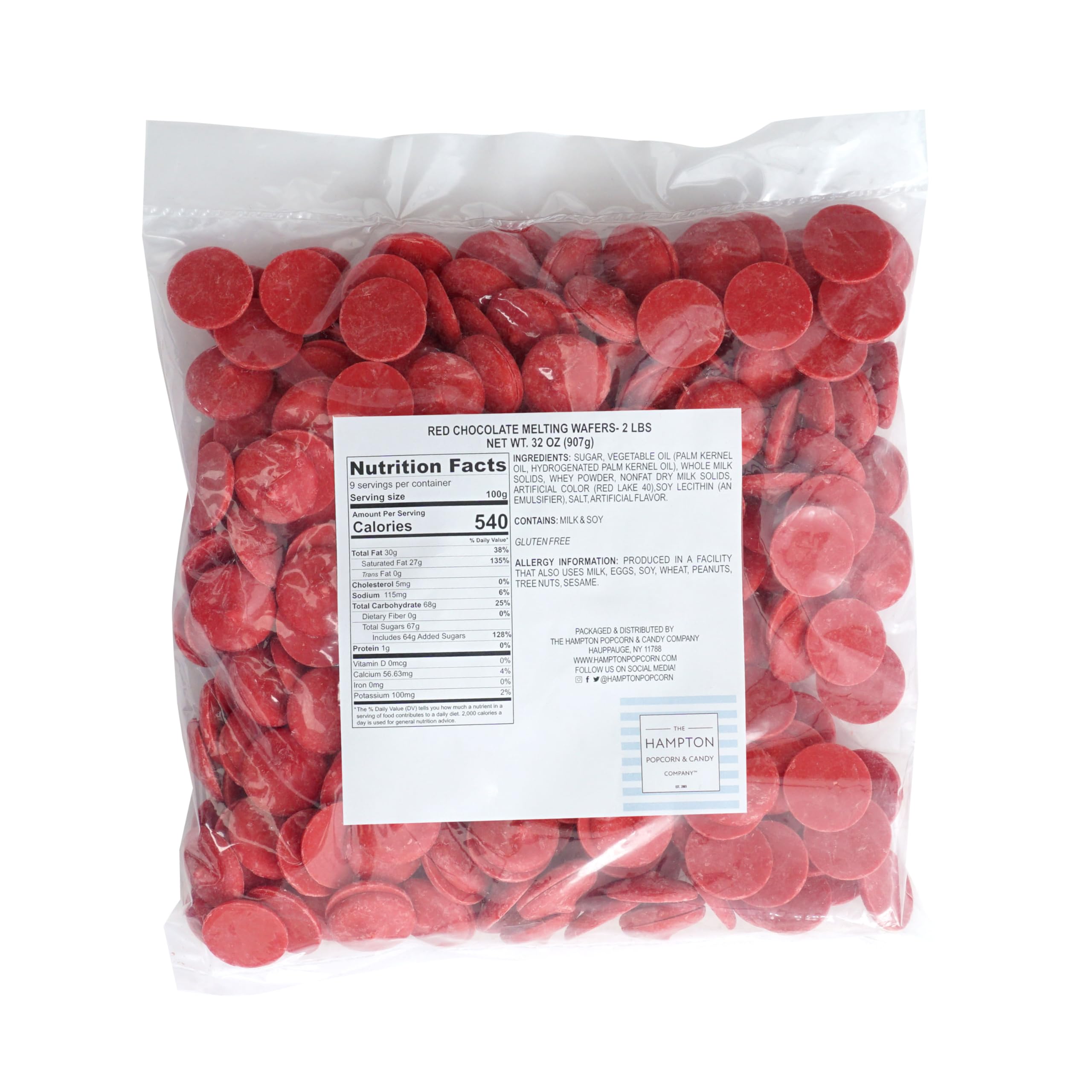 Premium Red Chocolate Melting Wafers - 2lb Bulk Bag for Baking, Dipping & Decorating | Vibrant Red Candy Melts for Cakes, Cookies & Desserts | Ideal for Valentine's Day, Christmas & Party Treats - The Hampton Popcorn & Candy Company