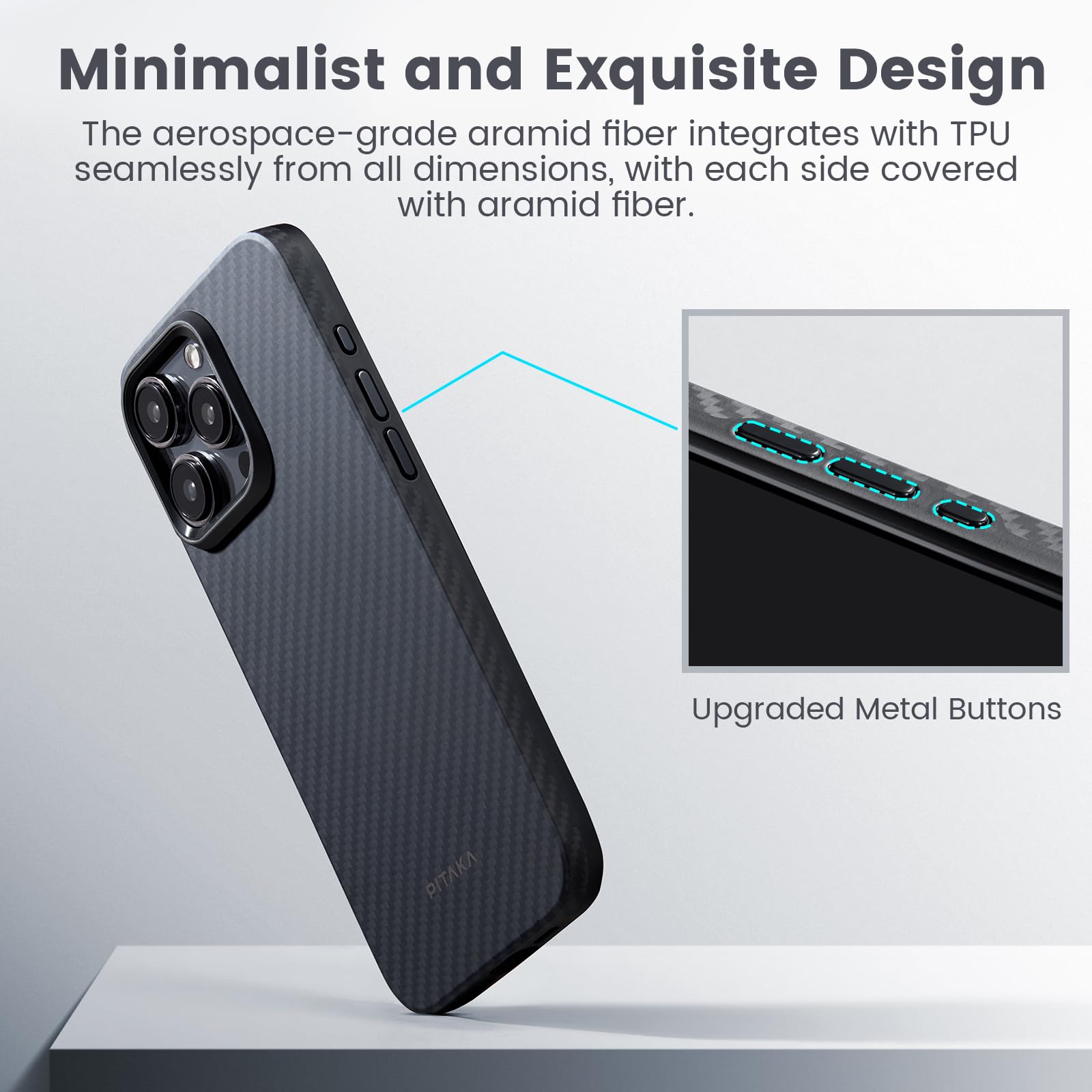 PITAKA MagEZ Case Pro 4 for iPhone 15 Pro (6.1 Inch) - Military Grade Shockproof Magnetic Phone Case with 1500D Aramid Fiber - Black/Grey (Twill) - Perfect for Outdoor Adventures, Daily Protection & Wireless Charging