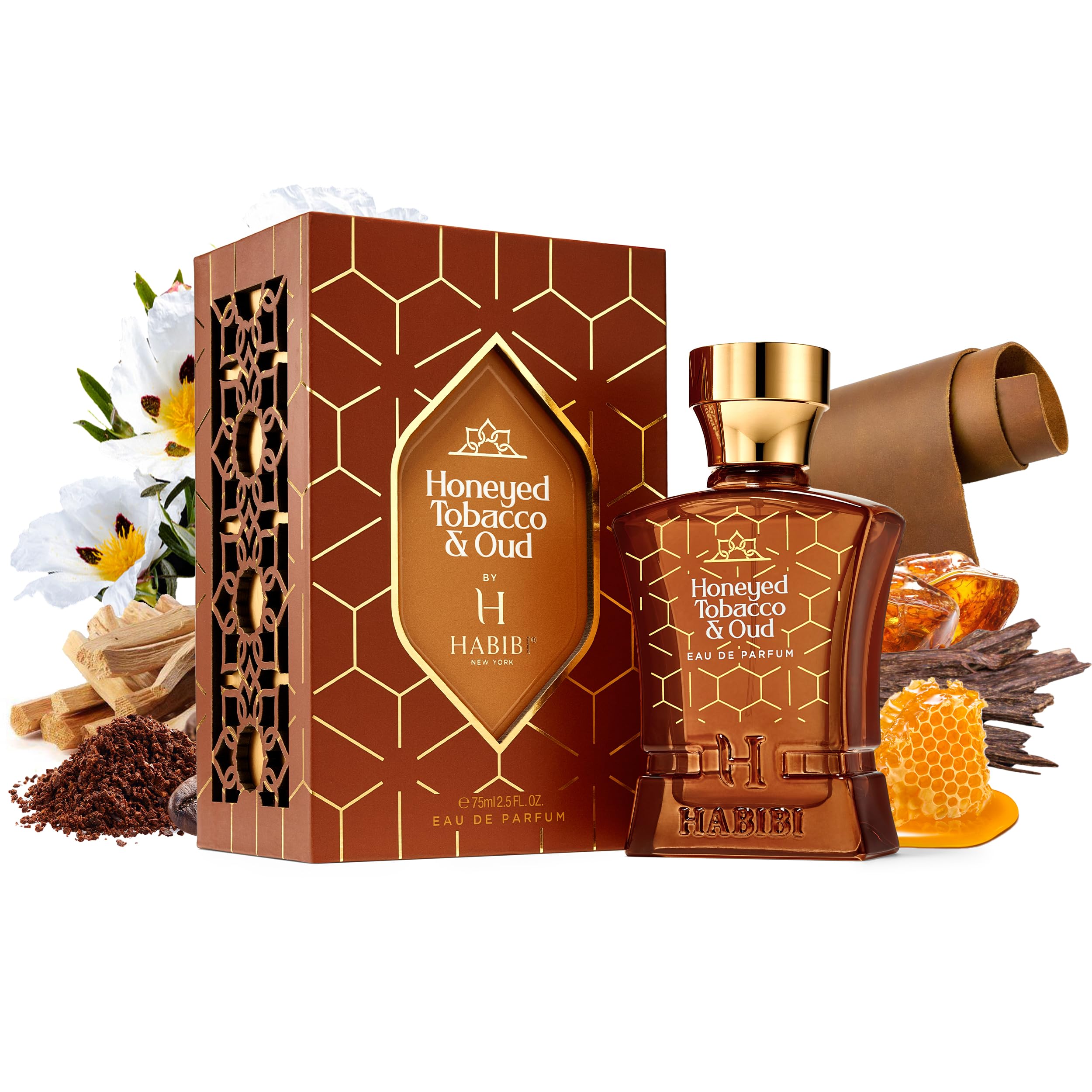 Premium Honeyed Tobacco & Oud Arabian Cologne for Men - Long Lasting Eau De Parfum Spray (2.5 Oz) with Woody, Smoky & Sweet Notes - Perfect for Date Nights, Special Occasions & Daily Wear