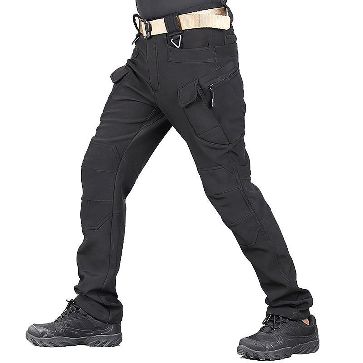 **PHSHY Men's Waterproof Insulated Ski Pants - Winter Warm Fleece-Lined Softshell Hiking Cargo Pants with Belt for Outdoor Snow Sports & Cold Weather Adventures**