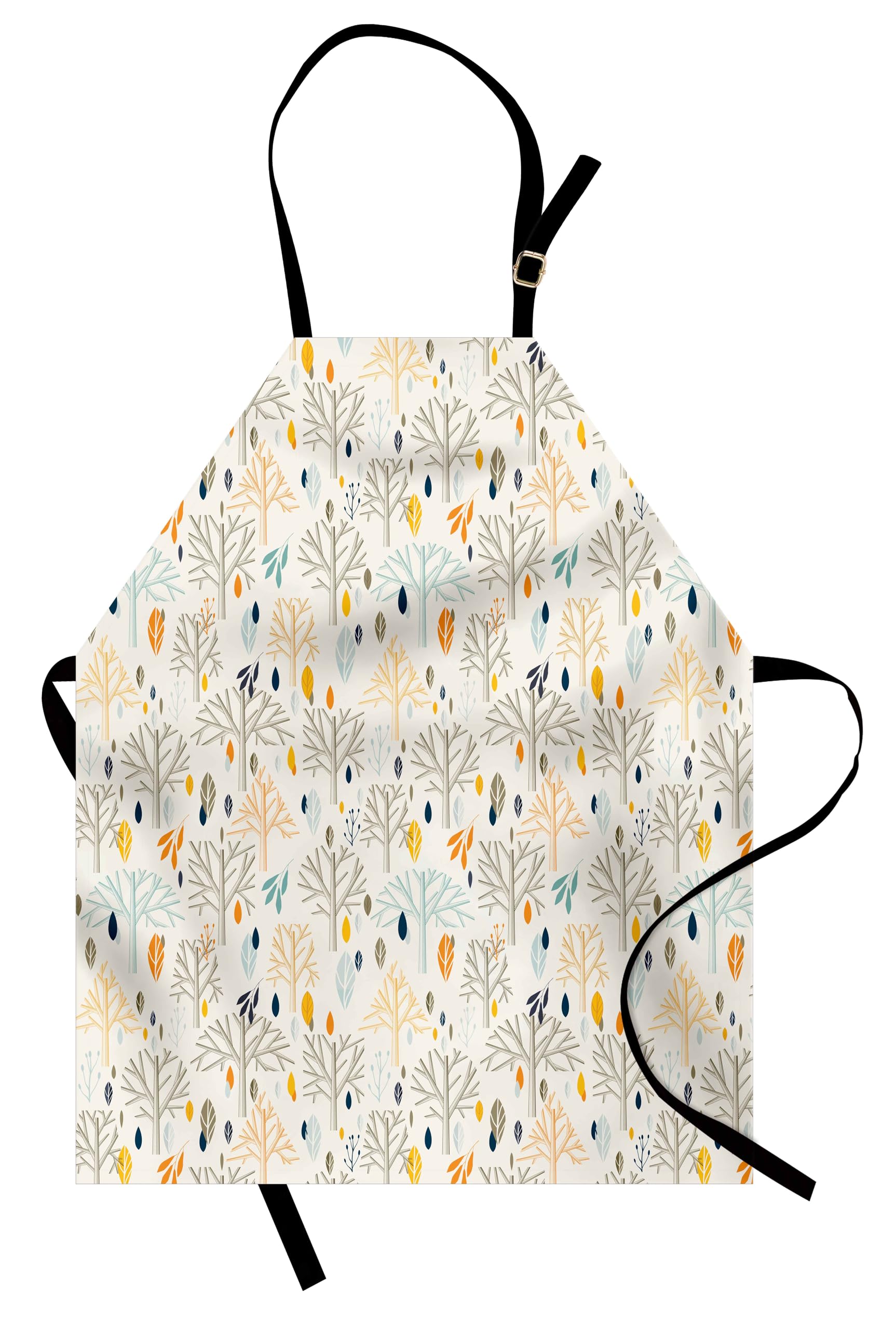 Ambesonne Botanical Apron - Abstract Tree Leaves Design for Baking & Painting | Adjustable Ties Small Kitchen Apron | Eggshell Multicolor | Perfect for Home Cooking, Art Classes & DIY Crafts