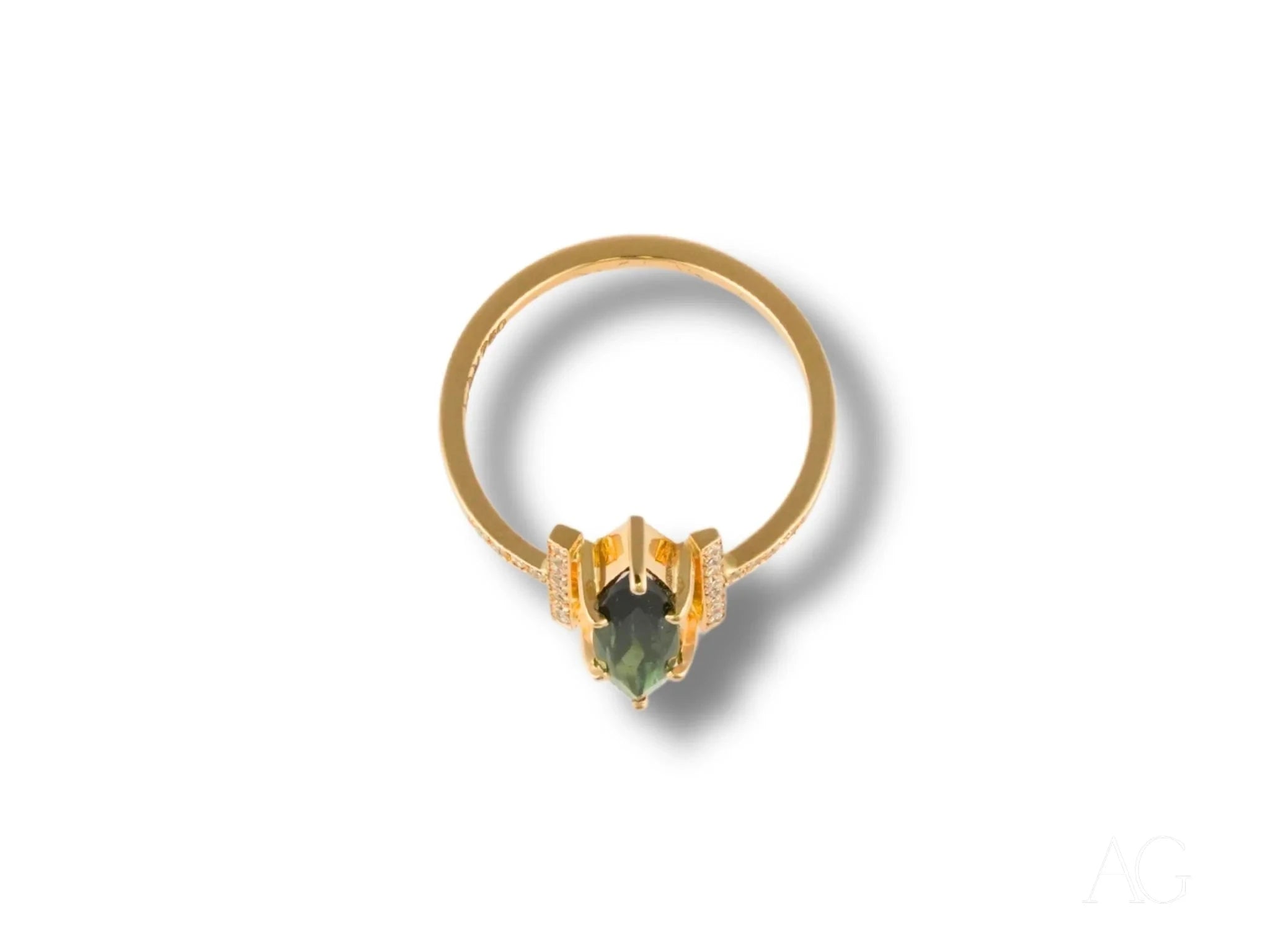 Emerald Whisper – 18K Gold Green Tourmaline & Diamond Ring for Women | Luxury Engagement, Wedding, Anniversary Jewelry Gift | Elegant Statement Piece for Special Occasions