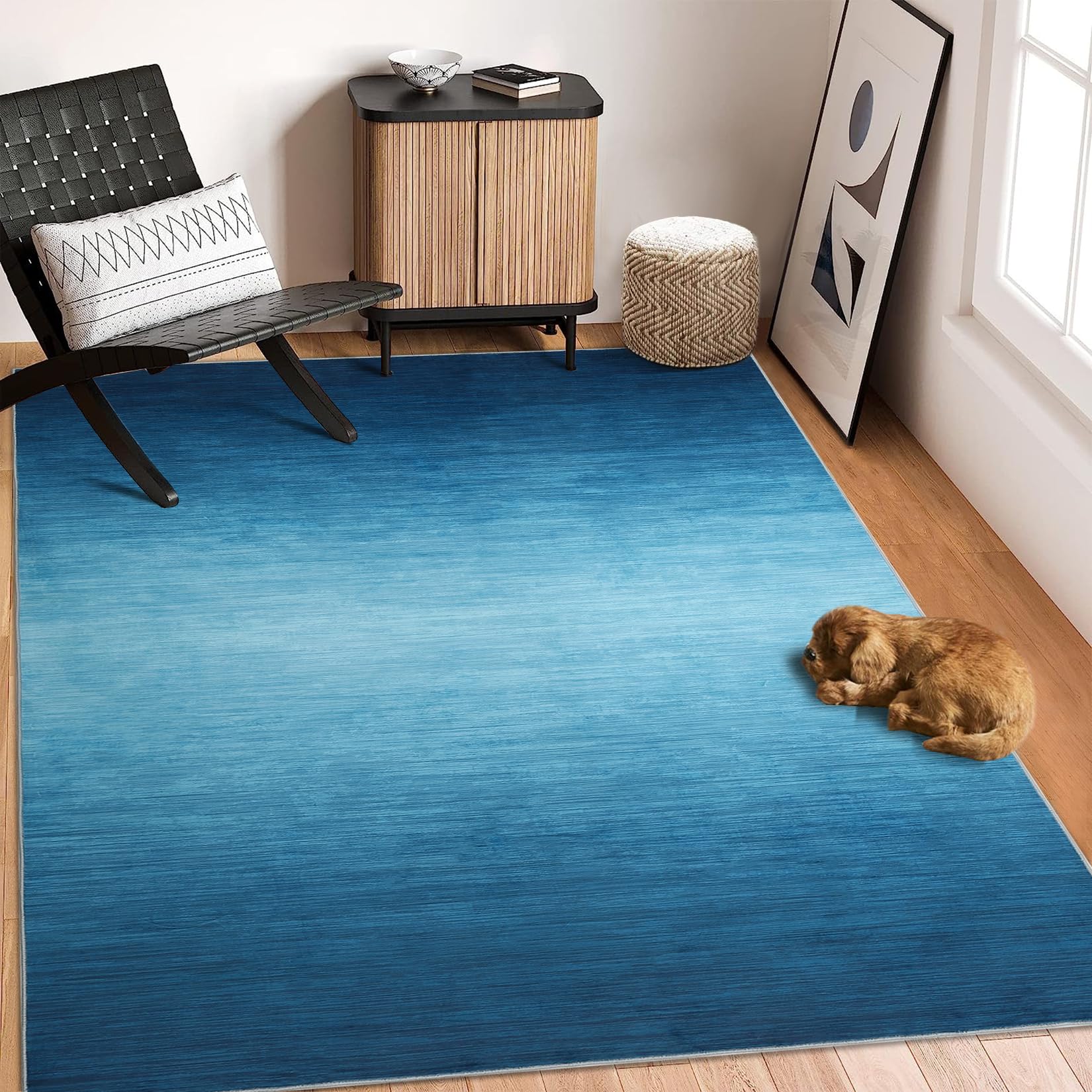 GARVEE 3x5 Ombre Area Rug - Modern Low Pile Indoor Carpet for Living Room, Bedroom, Office & Dining Room - Oil Painting Style Blue Rug - Perfect for Boho Chic Decor & Cozy Home Spaces