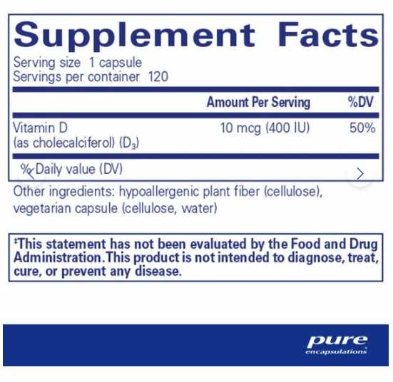 Vitamin D3 10 mcg (400 IU) Supplement - Supports Bone Health & Immune System - for Adults & Kids - Daily Immune Support & Calcium Absorption