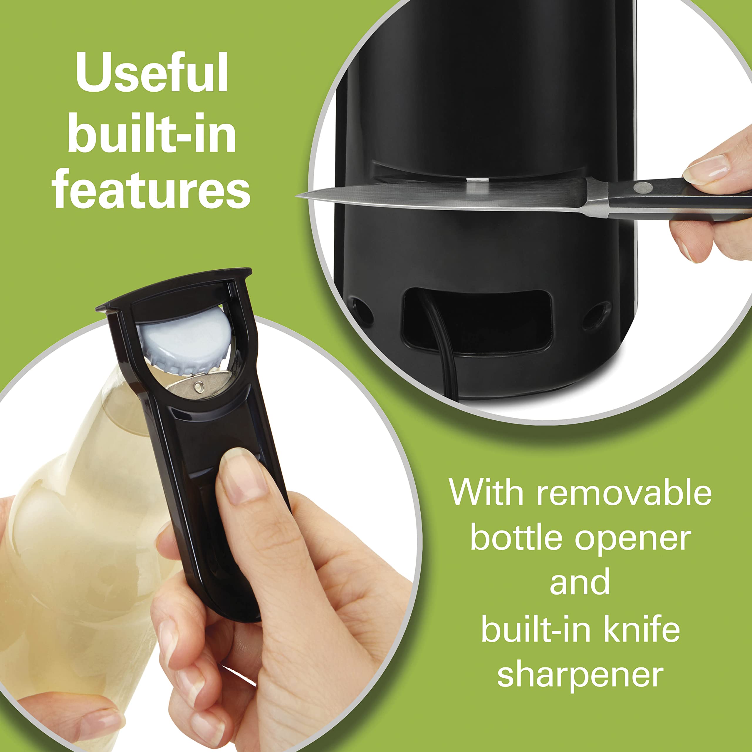 Hamilton Beach Smooth Touch Electric Automatic Can Opener - Effortless Push Down Lever for All Standard & Pop-Top Cans - Extra Tall Design with Bottle Opener & Built-In Knife Sharpener - Black - Perfect for Kitchen, Camping & Emergency Preparedness
