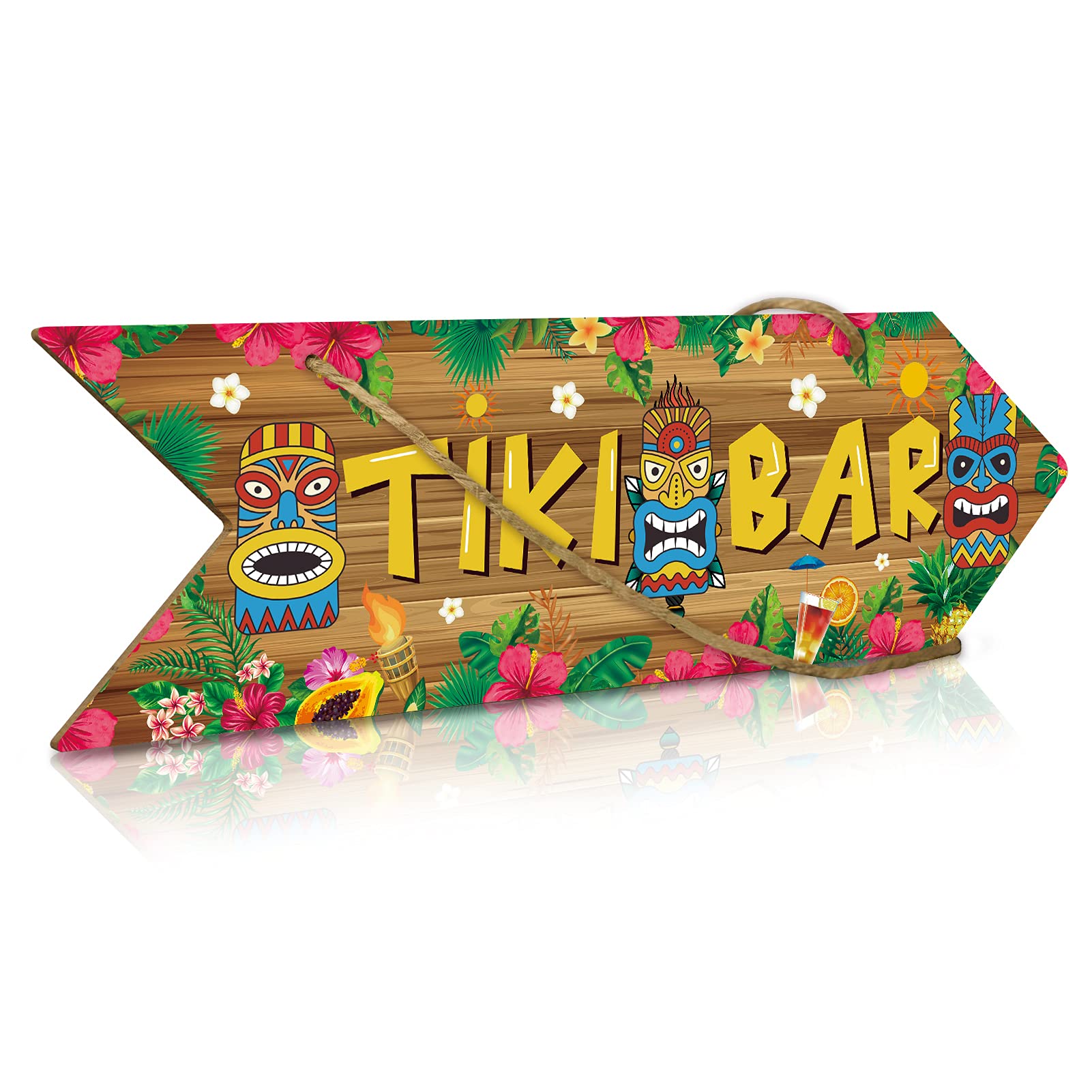 Tiki Bar Sign - 11.8x3.5 Inch Arrow Wall Decor for Outdoor & Pub