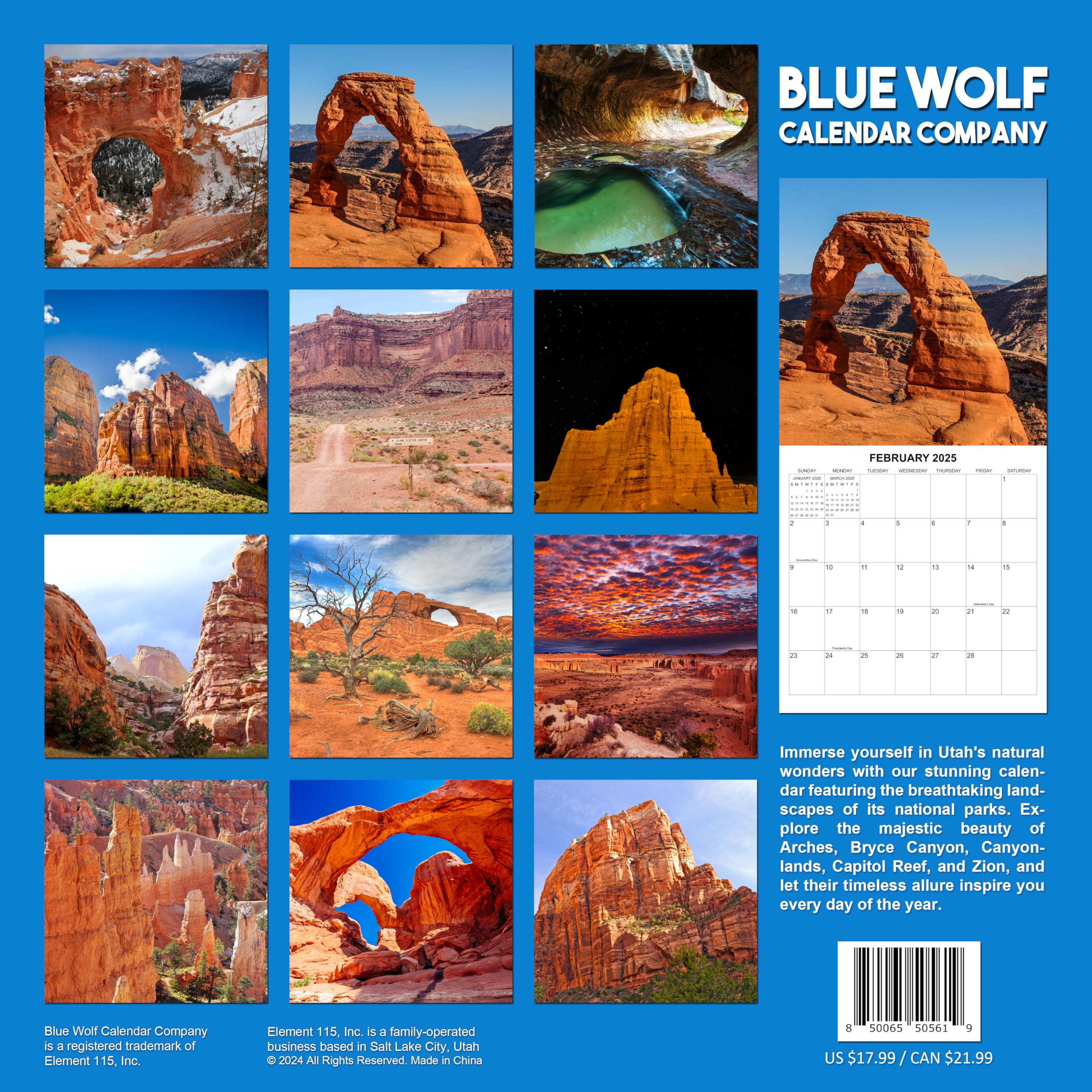2025 Utah National Parks Monthly Wall Calendar - 12