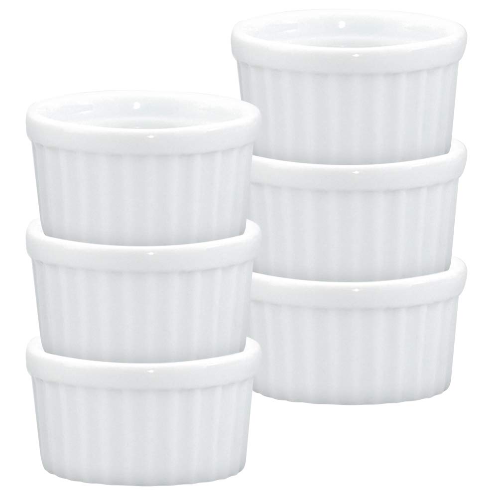 Premium HIC Porcelain Ramekin Set - 6-Piece 2-Ounce White Ceramic Baking Dishes for Crème Brûlée, Soufflés & Desserts - Oven, Microwave & Dishwasher Safe Kitchen Essentials