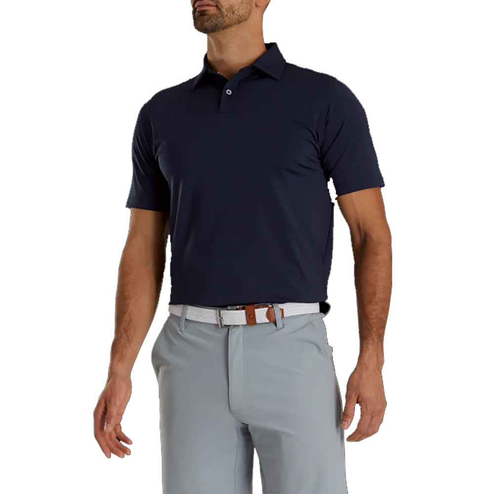 FootJoy Men's Athletic Fit Solid Lisle Navy Golf Polo Shirt - Breathable Performance Top for Golf Course & Casual Wear