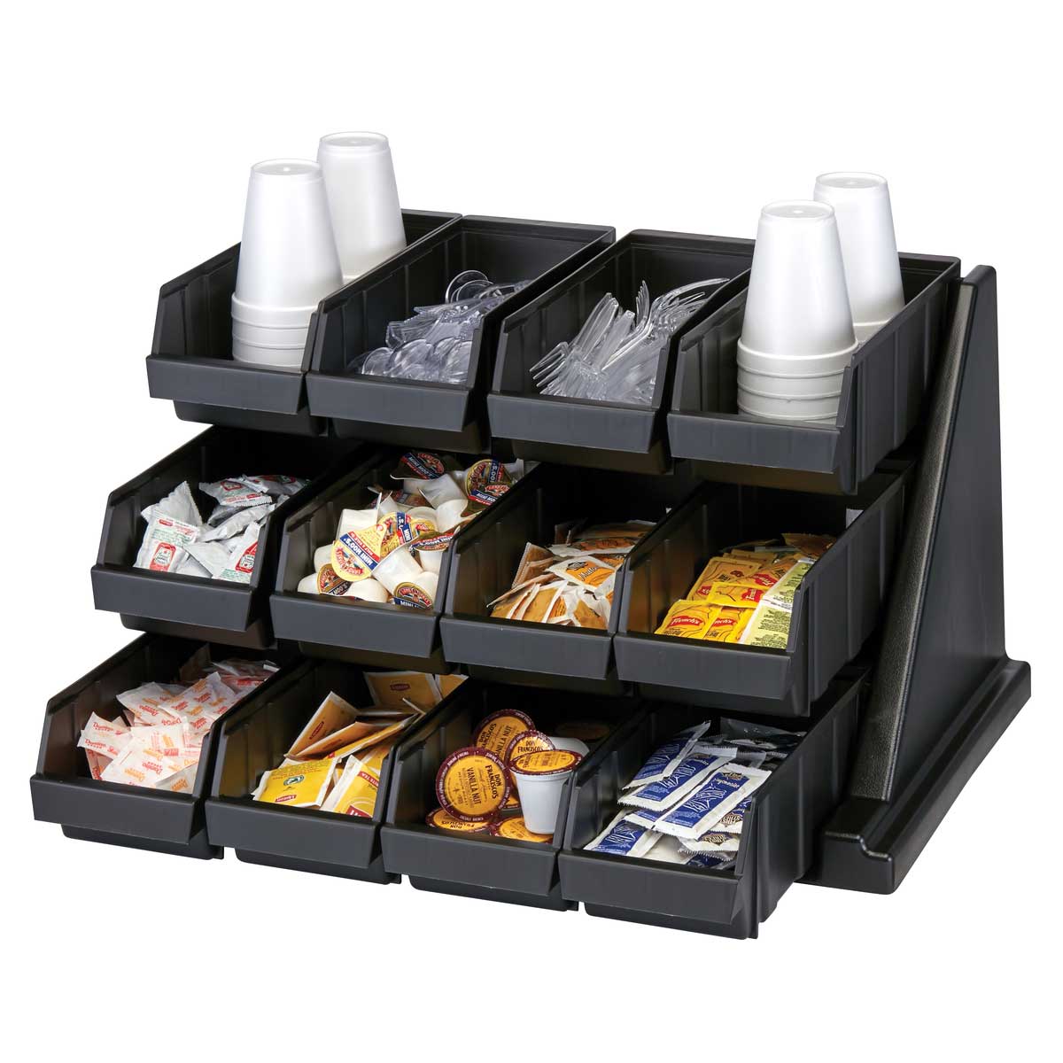 Cambro 12RS12110 Versa Organizer Rack with 12 Black Bins - Perfect for Kitchen Storage, Office Organization, and Retail Shelving