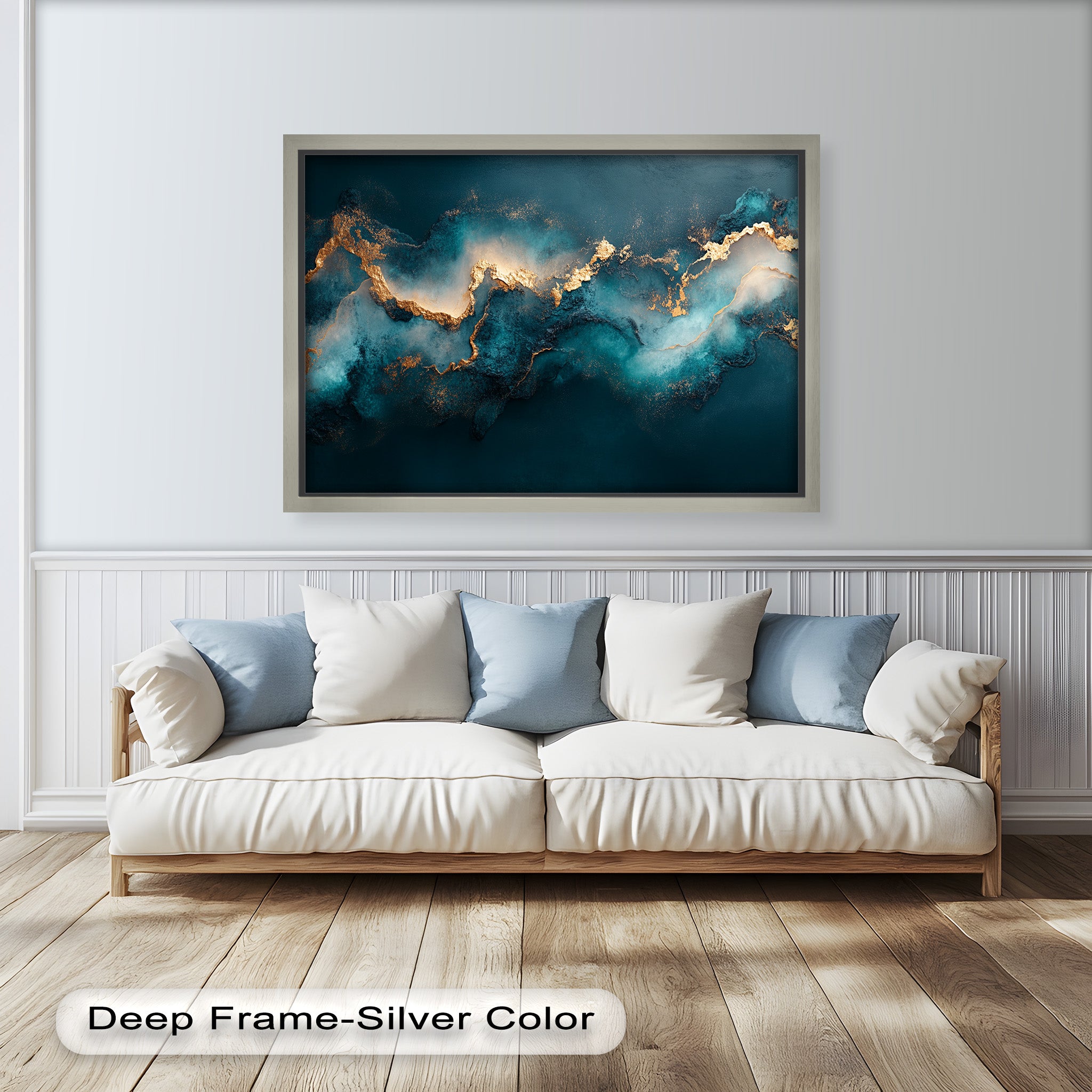 Abstract Blue and Gold Swirls Oil Painting - Modern Luxury Wall Art for Living Room, Bedroom & Office Decor
