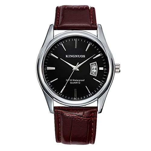 **Men's Casual Leather Analog Quartz Watch - Business Date Wristwatch with Brown Leather Band (One Size) - Perfect for Office, Daily Wear & Formal Occasions**